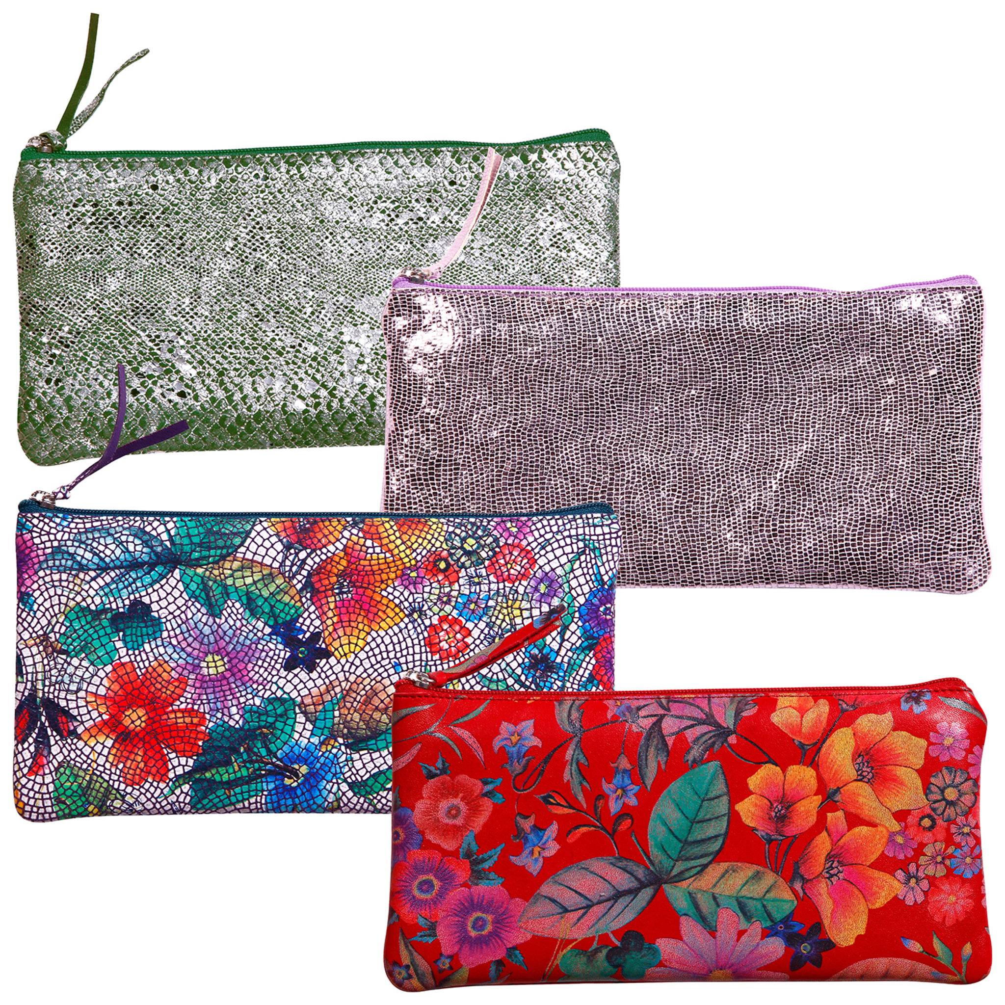 Clairefontaine 4x Céleste Flaches Schlampermäppchen Leder 22x11cm rosa 410102C