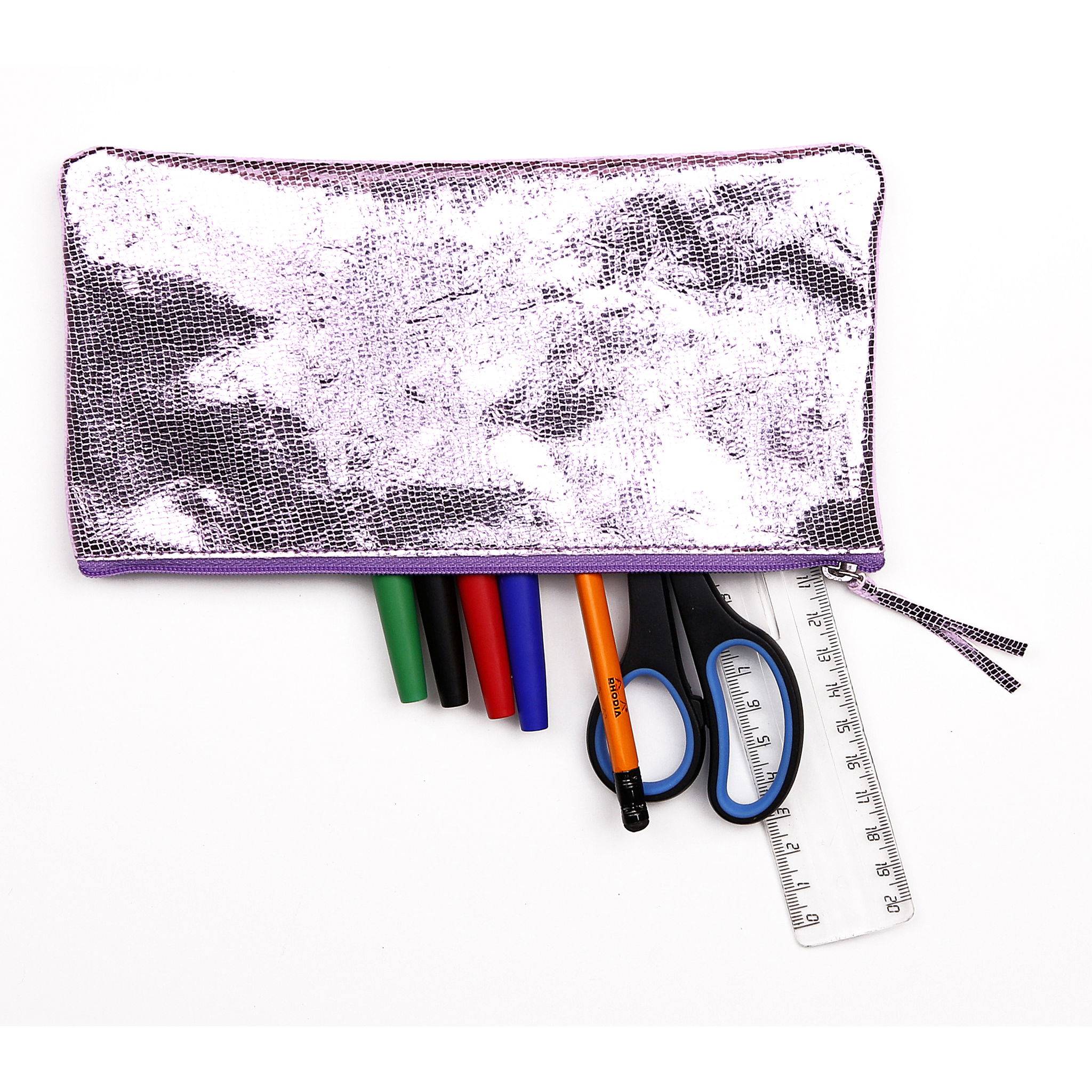 Clairefontaine 4x Céleste Flaches Schlampermäppchen Leder 22x11cm rosa 410102C