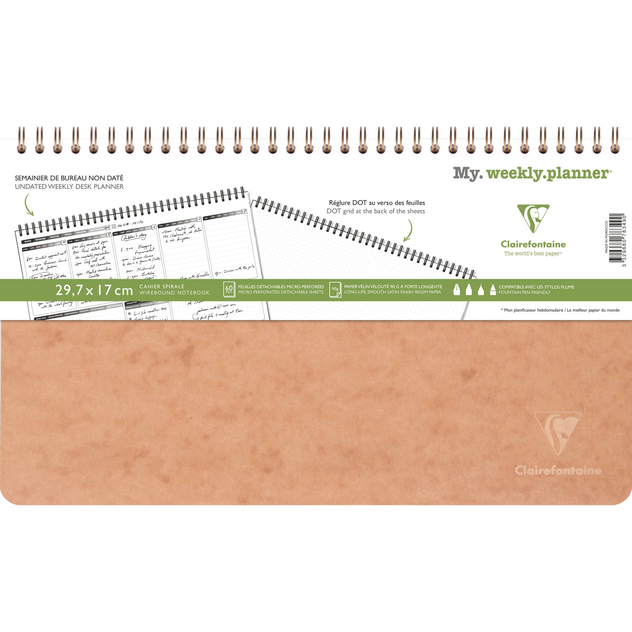 Clairefontaine 5x Kalenderbuch mit Doppelspirale 29,7x17cm 60 Blatt braun 78349C