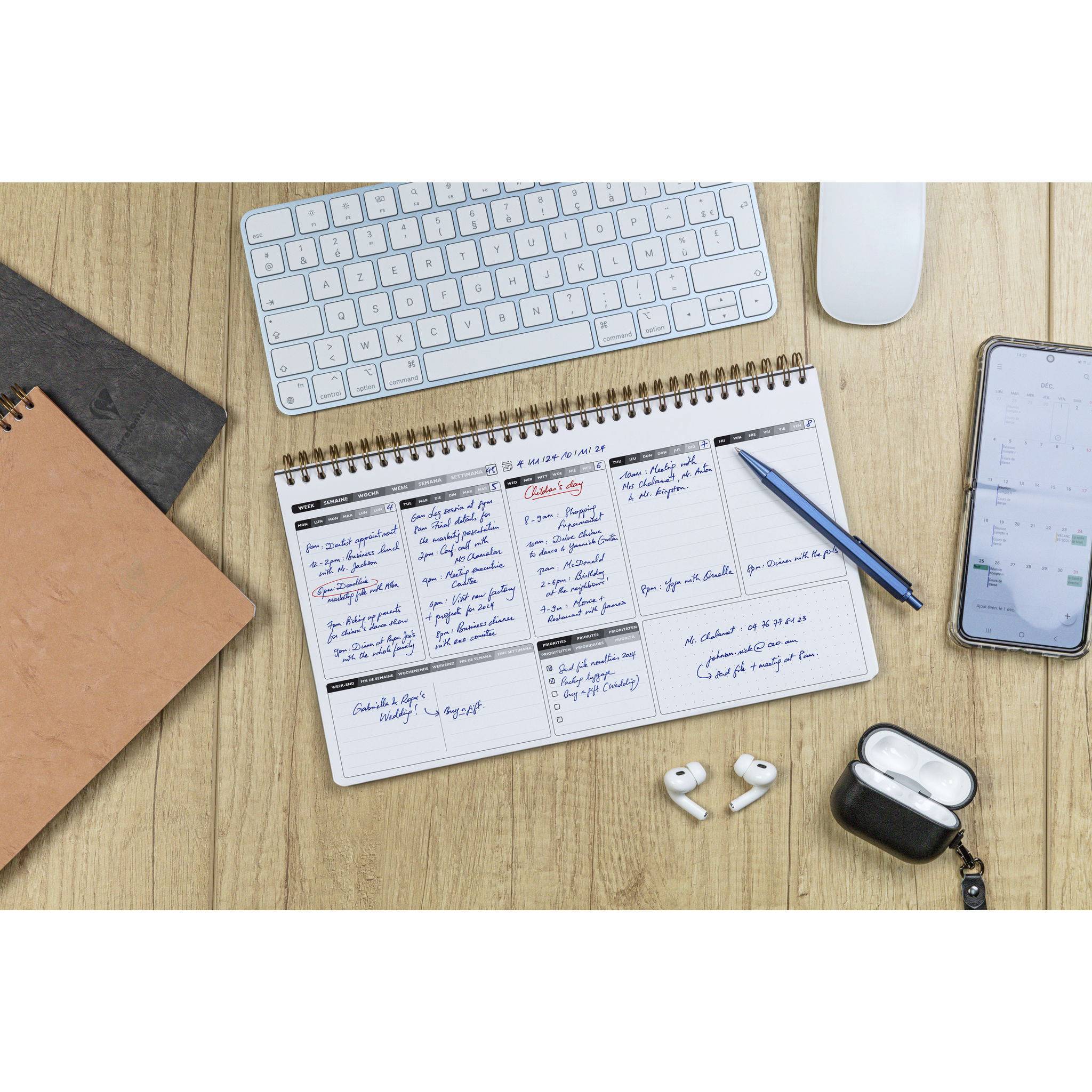 Clairefontaine 5x Kalenderbuch mit Doppelspirale 29,7x17cm 60 Blatt braun 78349C