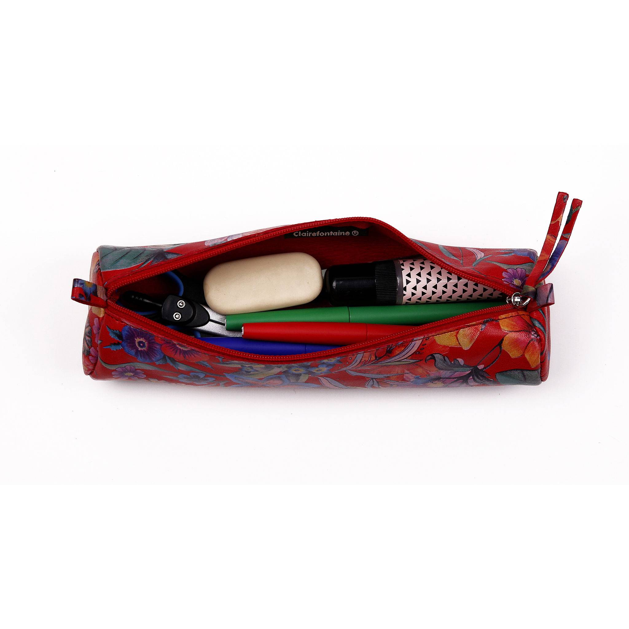 Clairefontaine 4x Céleste Schlampermäppchen Leder Ø5,5x22cm gartenrot 410108C