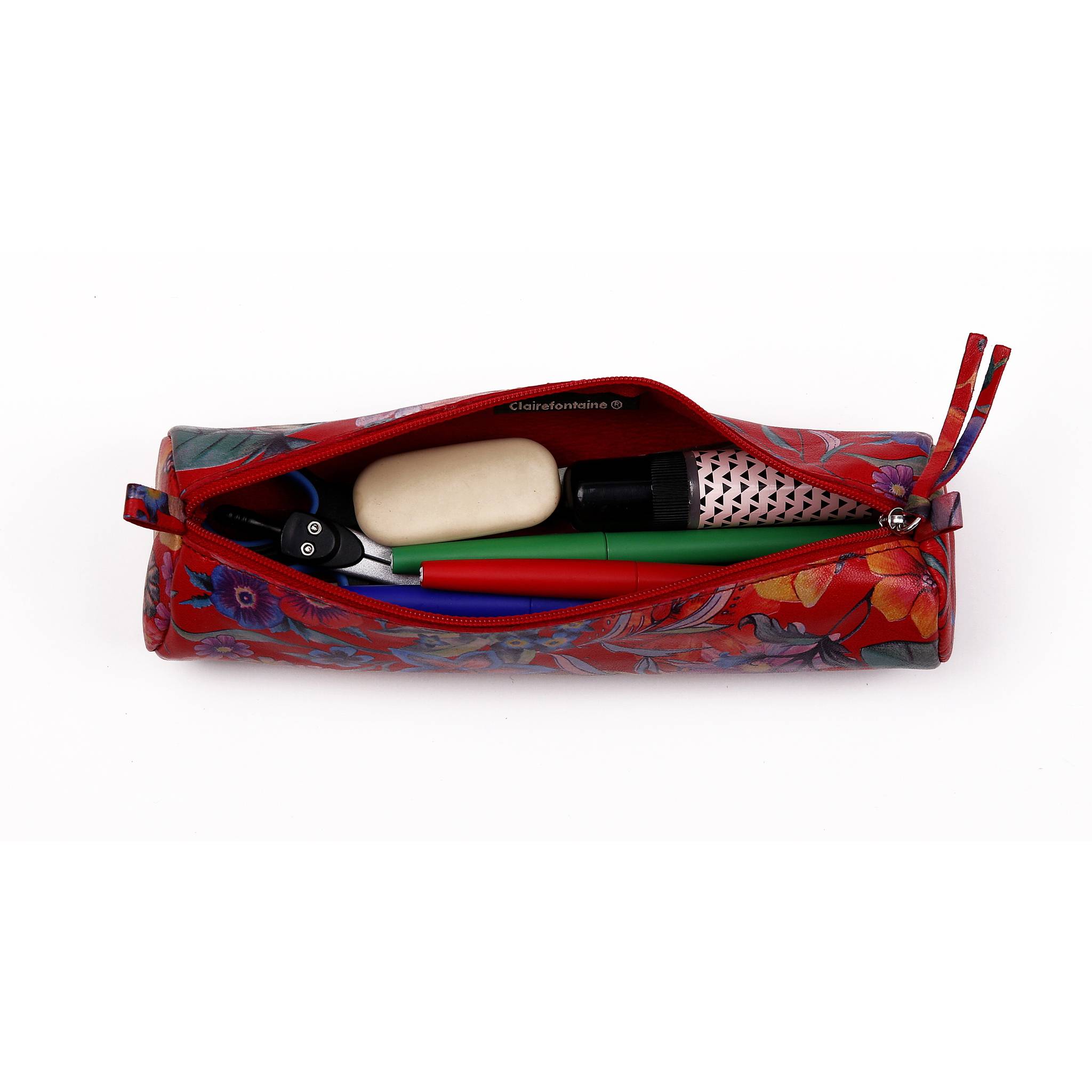 Clairefontaine 4x Céleste Schlampermäppchen Leder Ø5,5x22cm gartenrot 410108C