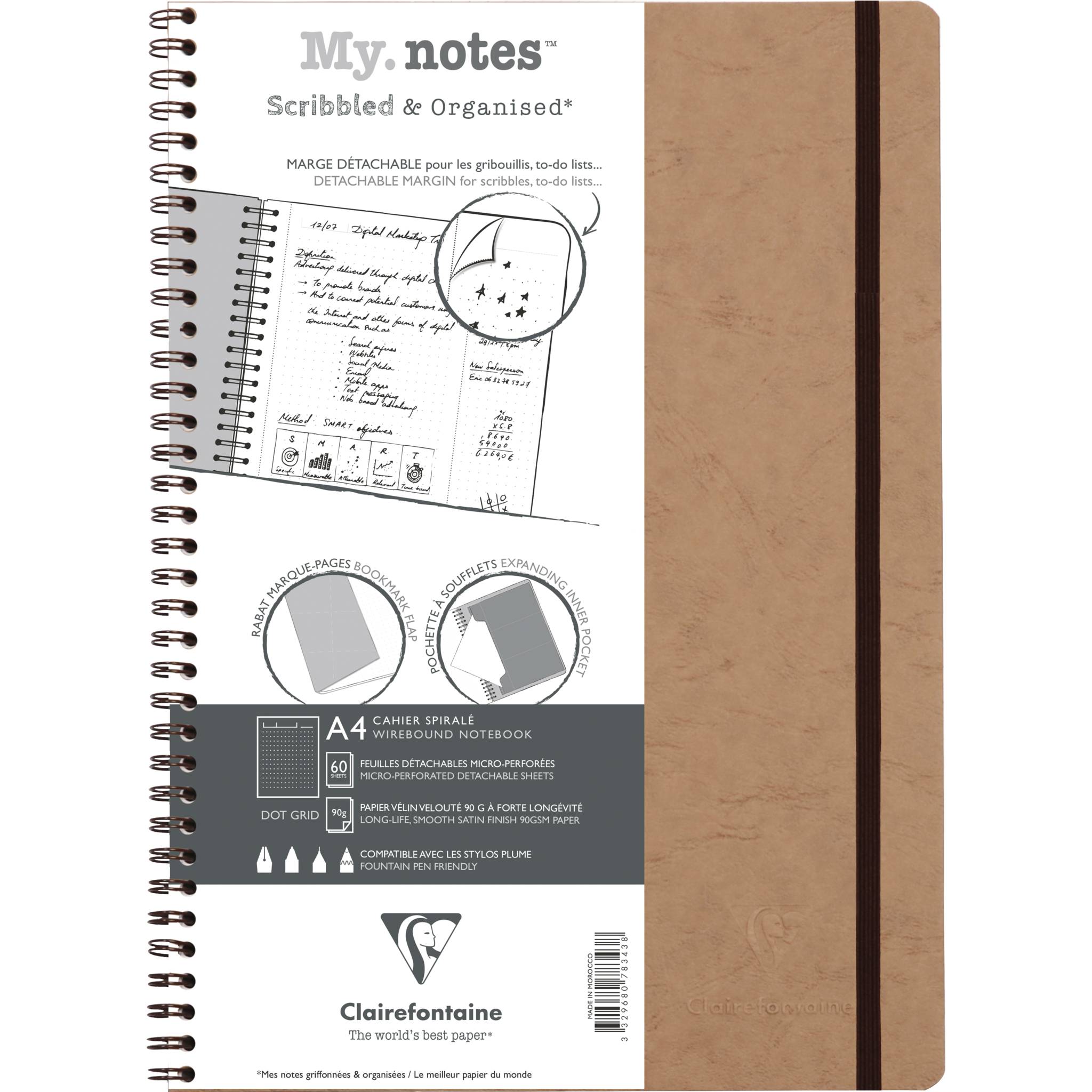 Clairefontaine 5x My.Notes Age Bag Spiralheft A4, 60 Blatt Tabak 78343C