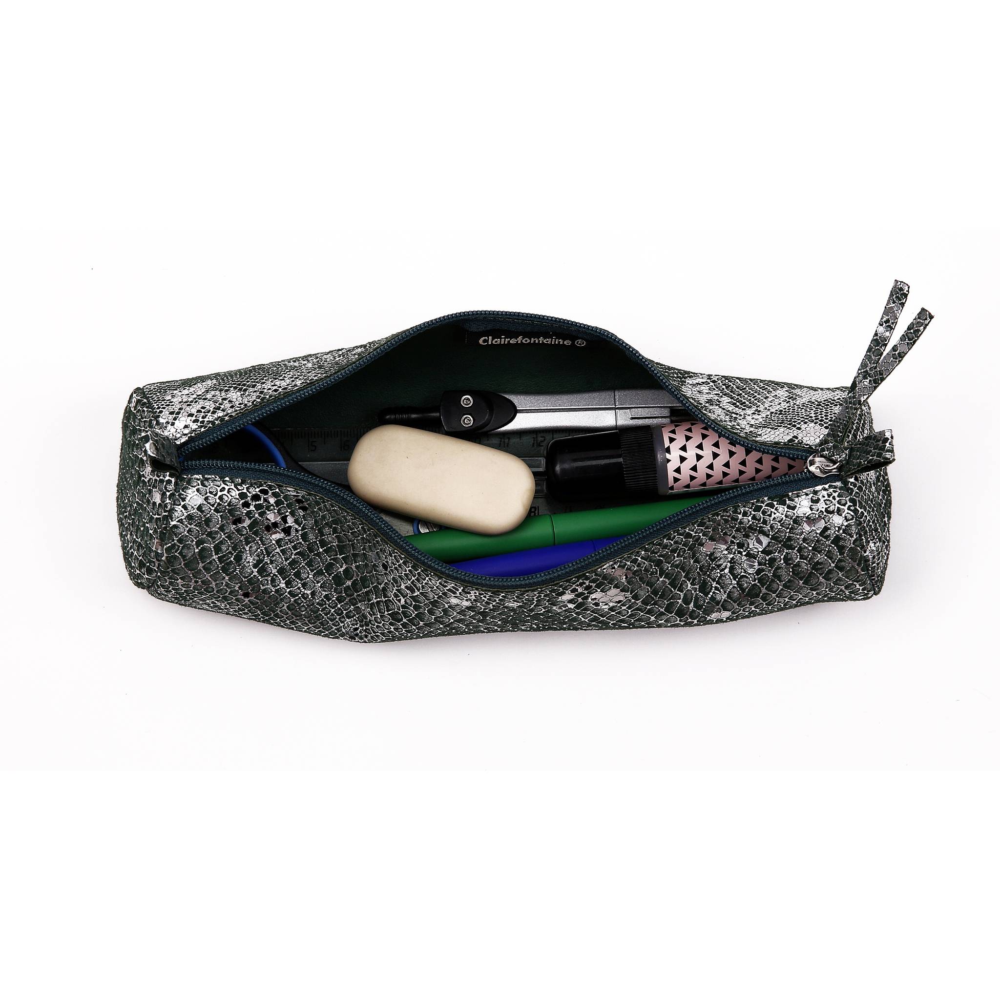 Clairefontaine 4x Céleste Schlampermäppchen Leder Ø5,5x22cm grün 410105C
