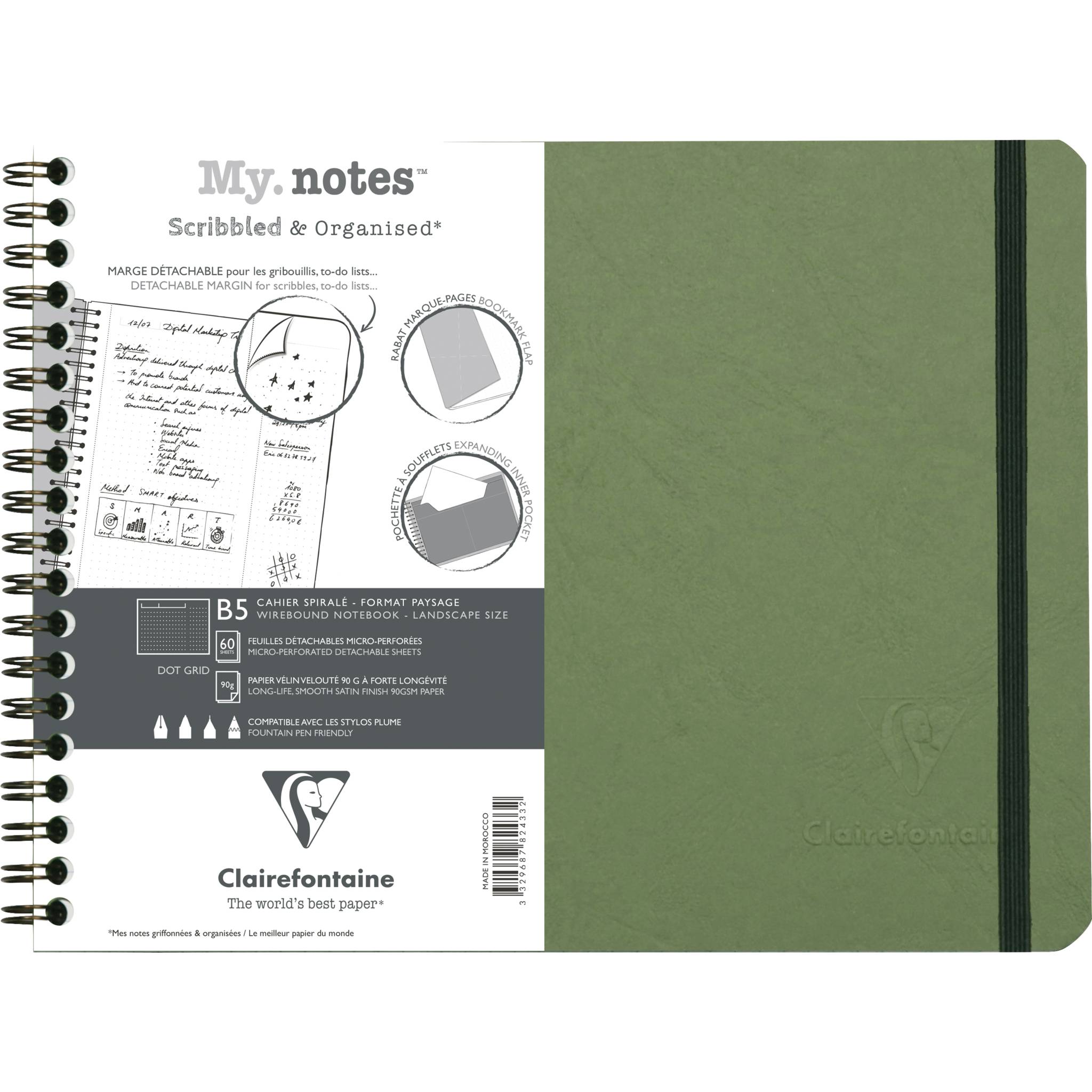 Clairefontaine 5x My.Notes Age Bag Spiralheft B5 60 Blatt Grün 782433C