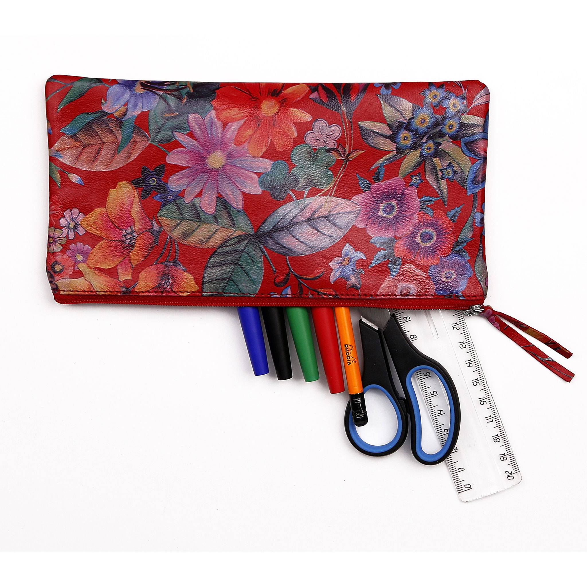 Clairefontaine 4x Céleste Flaches Schlampermäppchen Leder 22x11cm rot 410104C