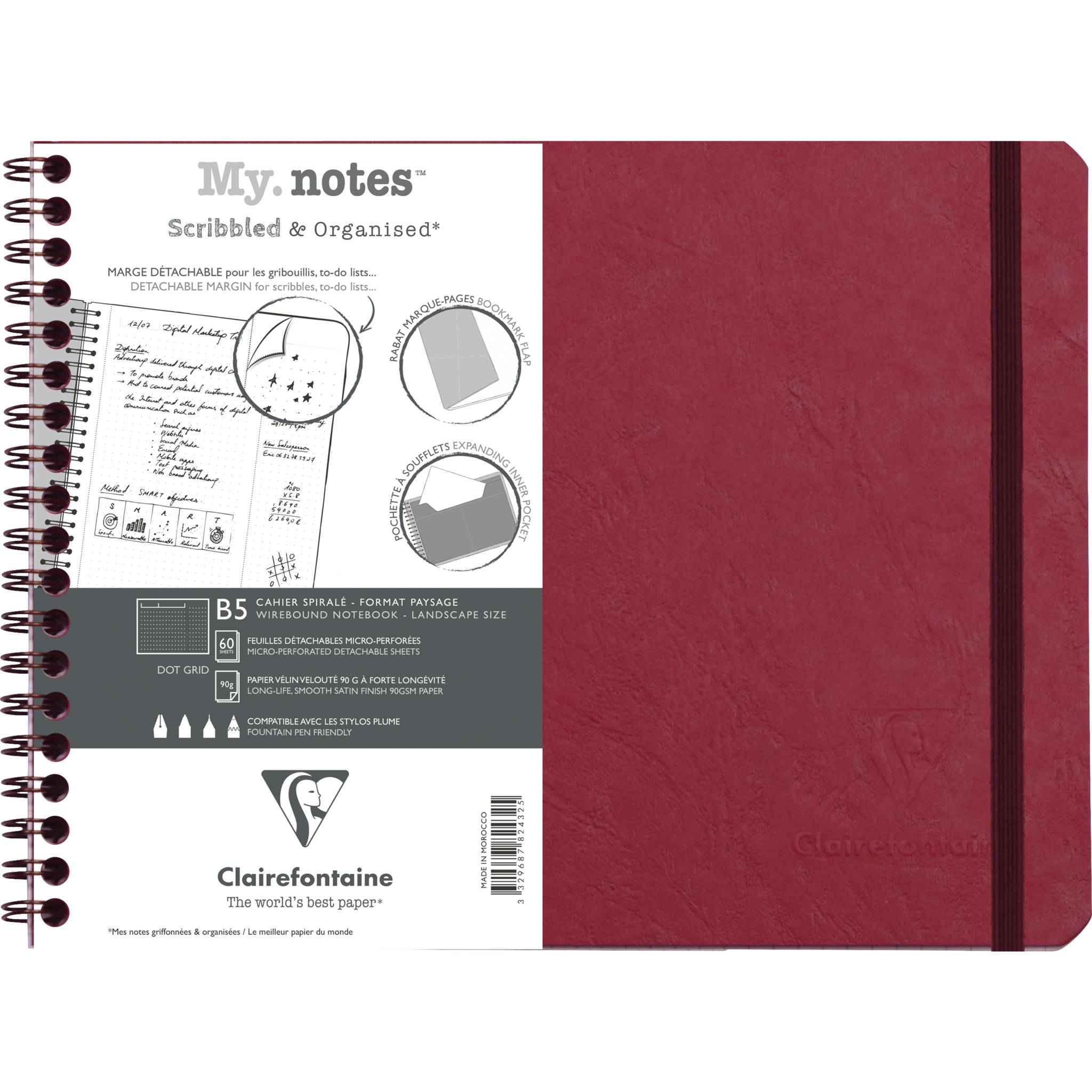 Clairefontaine 5x My.Notes Age Bag Spiralheft B5 60 Blatt Rot 782432C