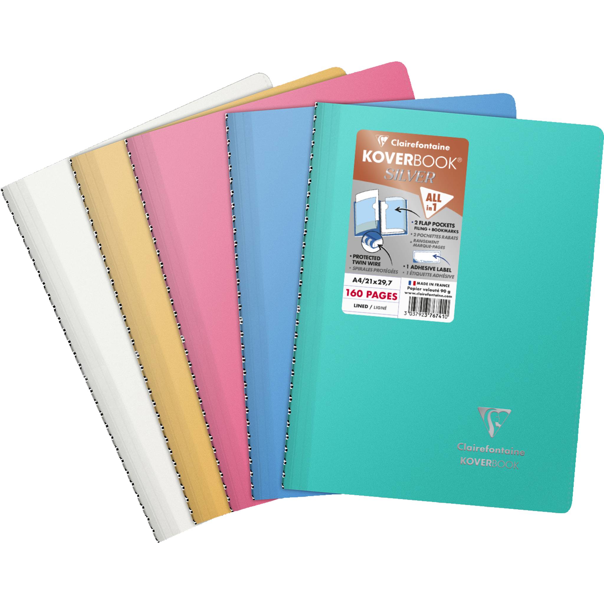 Clairefontaine 5x Koverbook Silver A4 80 Blatt lin. 376741C