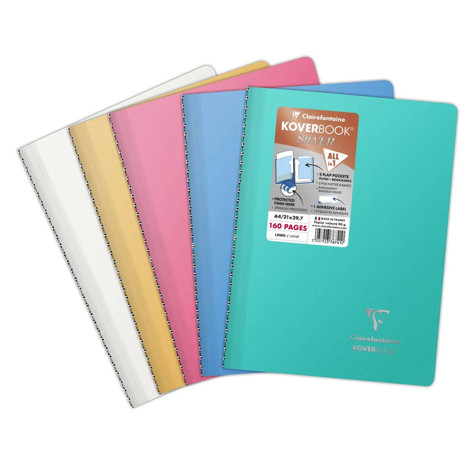 Clairefontaine 5x Koverbook Silver A4 80 Blatt lin. 376741C