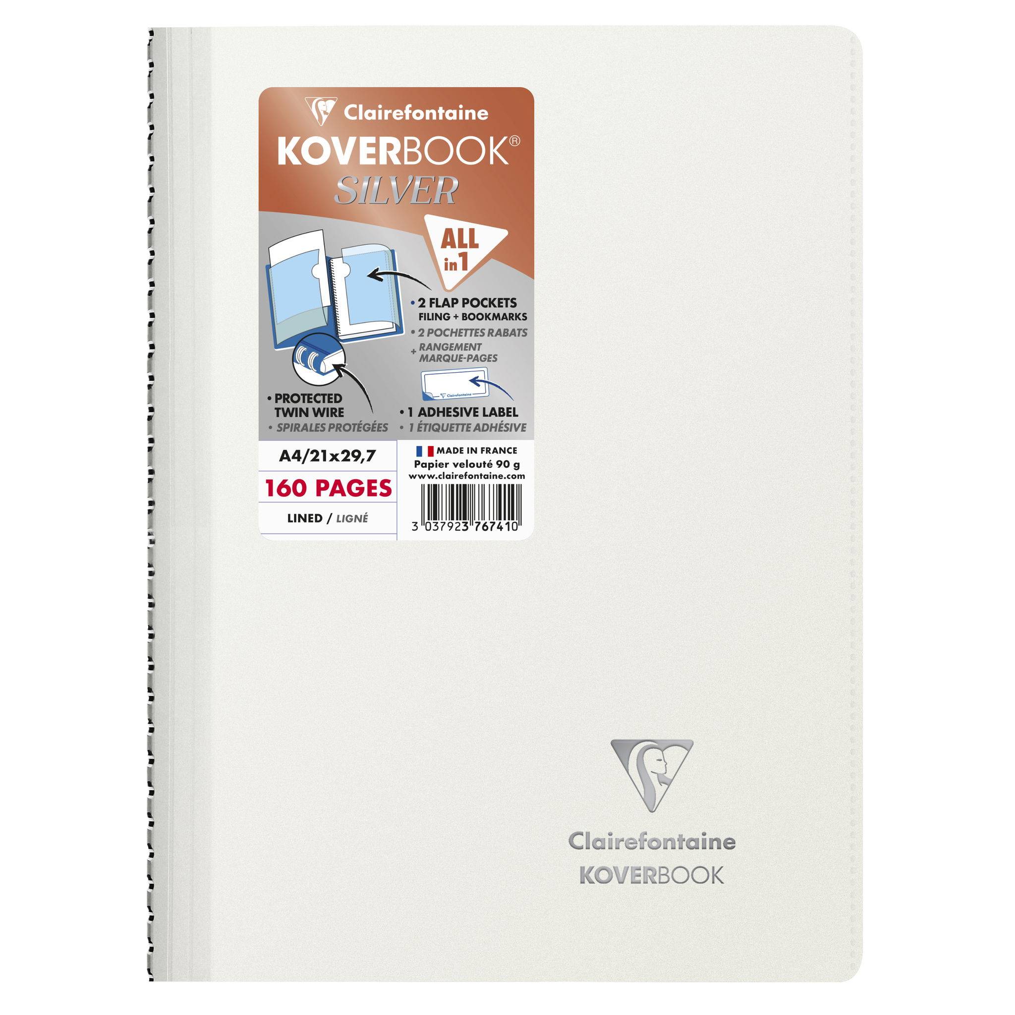 Clairefontaine 5x Koverbook Silver A4 80 Blatt lin. 376741C