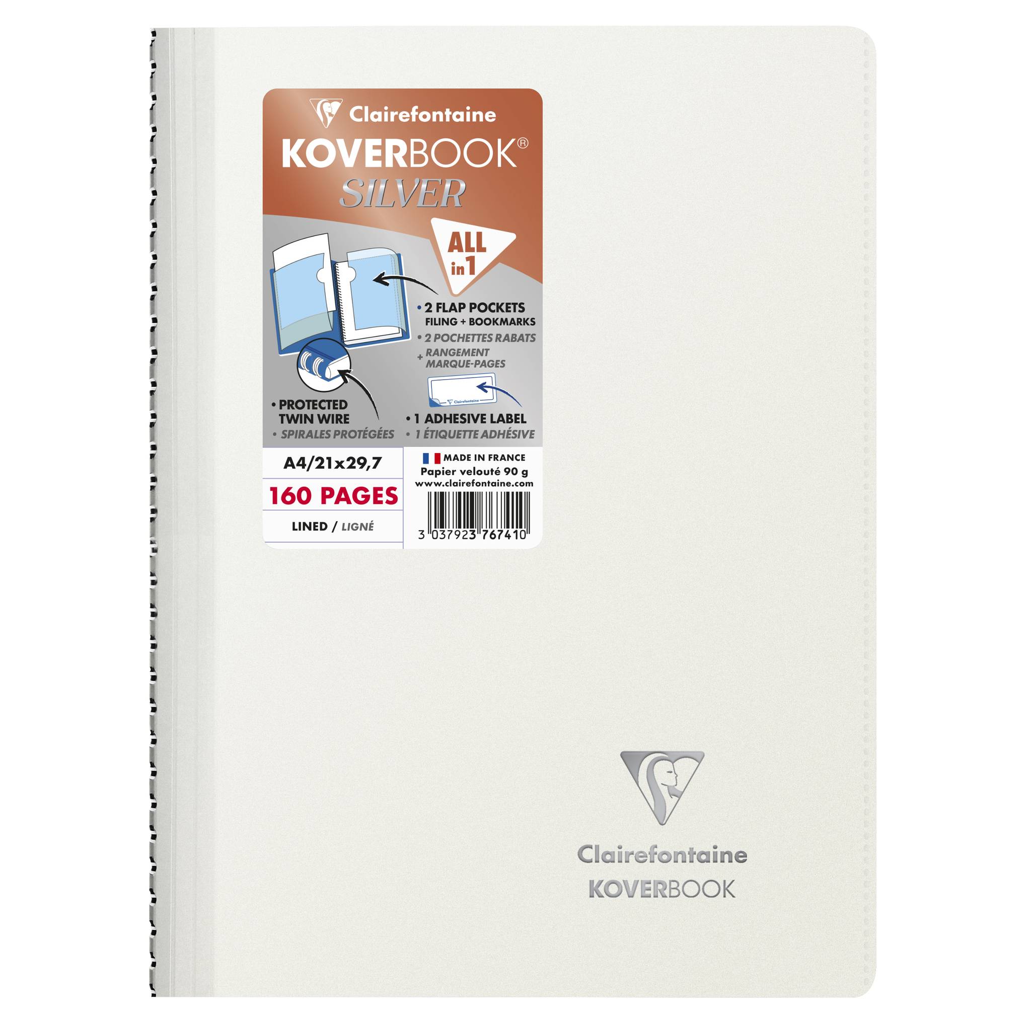 Clairefontaine 5x Koverbook Silver A4 80 Blatt lin. 376741C