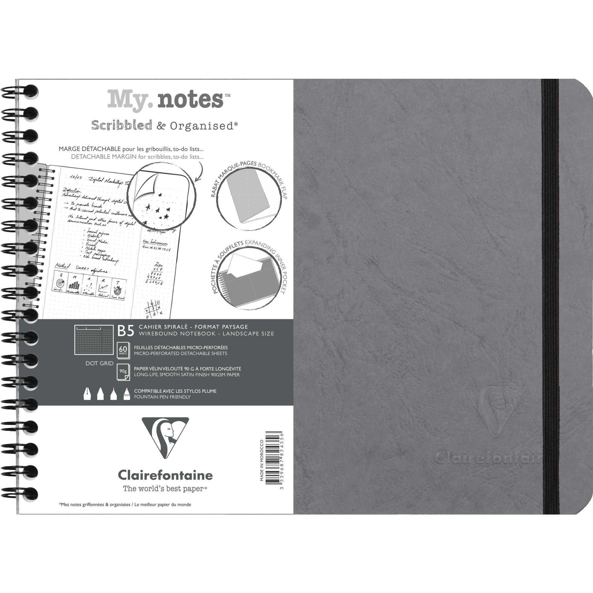 Clairefontaine 5x My.Notes Age Bag Spiralheft B5 60 Blatt Grau 782435C