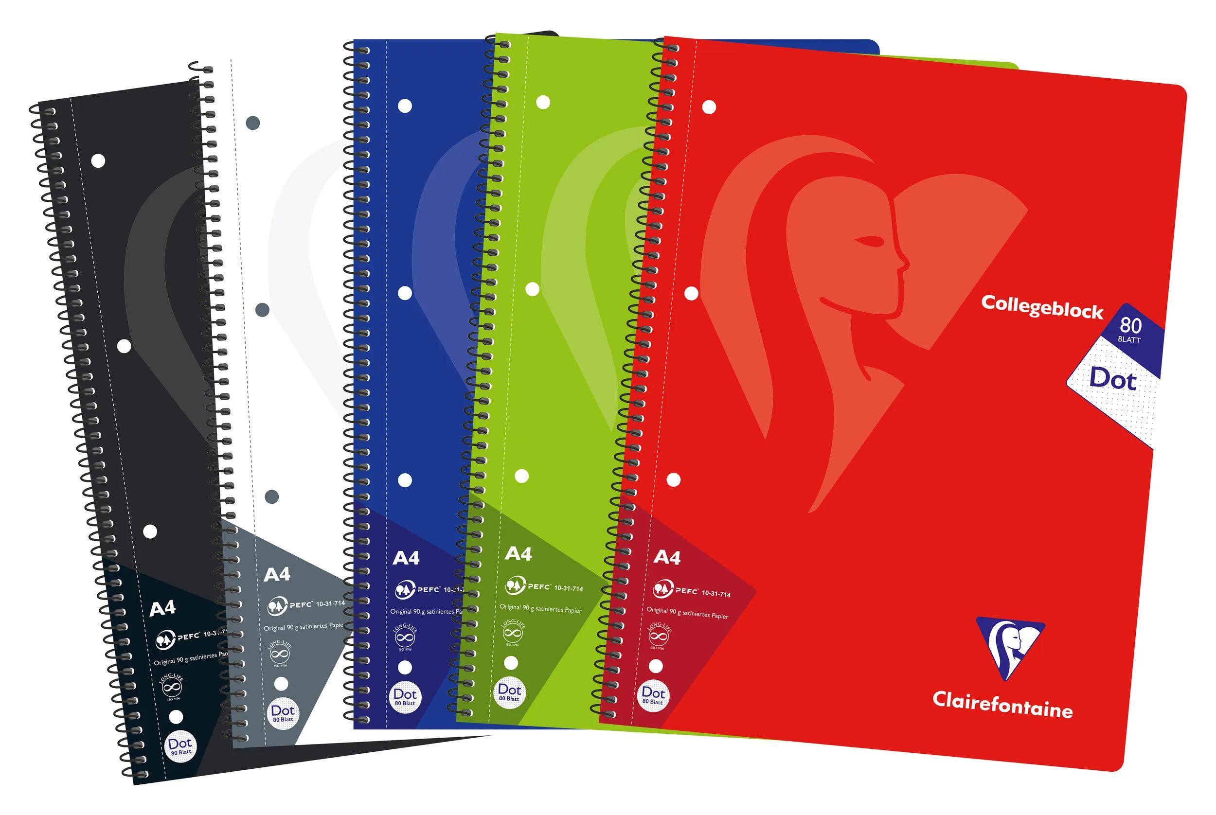 Clairefontaine 20x Collegeblock, 80 Blatt punktkariert Farben sortiert - 307253C