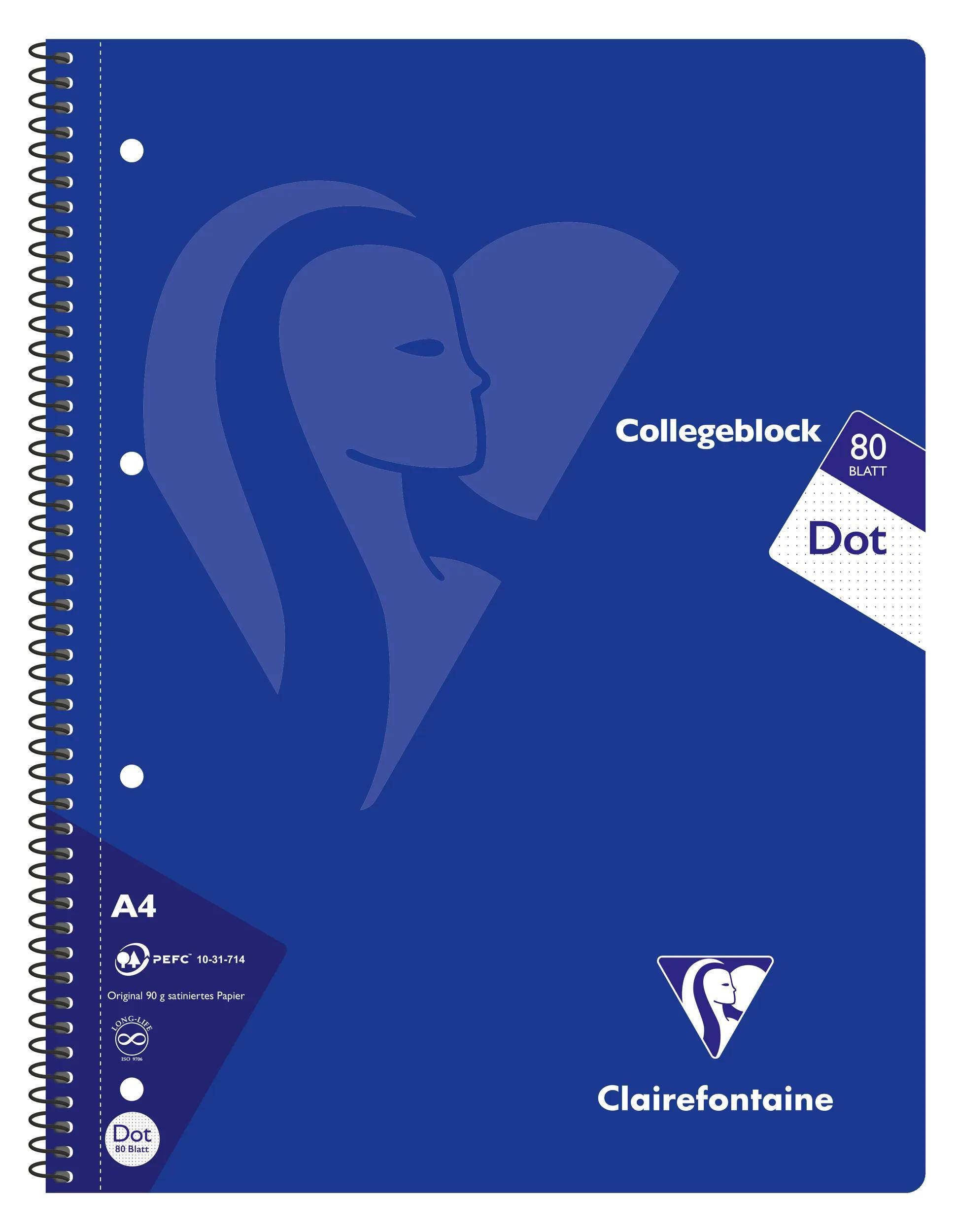 Clairefontaine 20x Collegeblock, 80 Blatt punktkariert Farben sortiert - 307253C