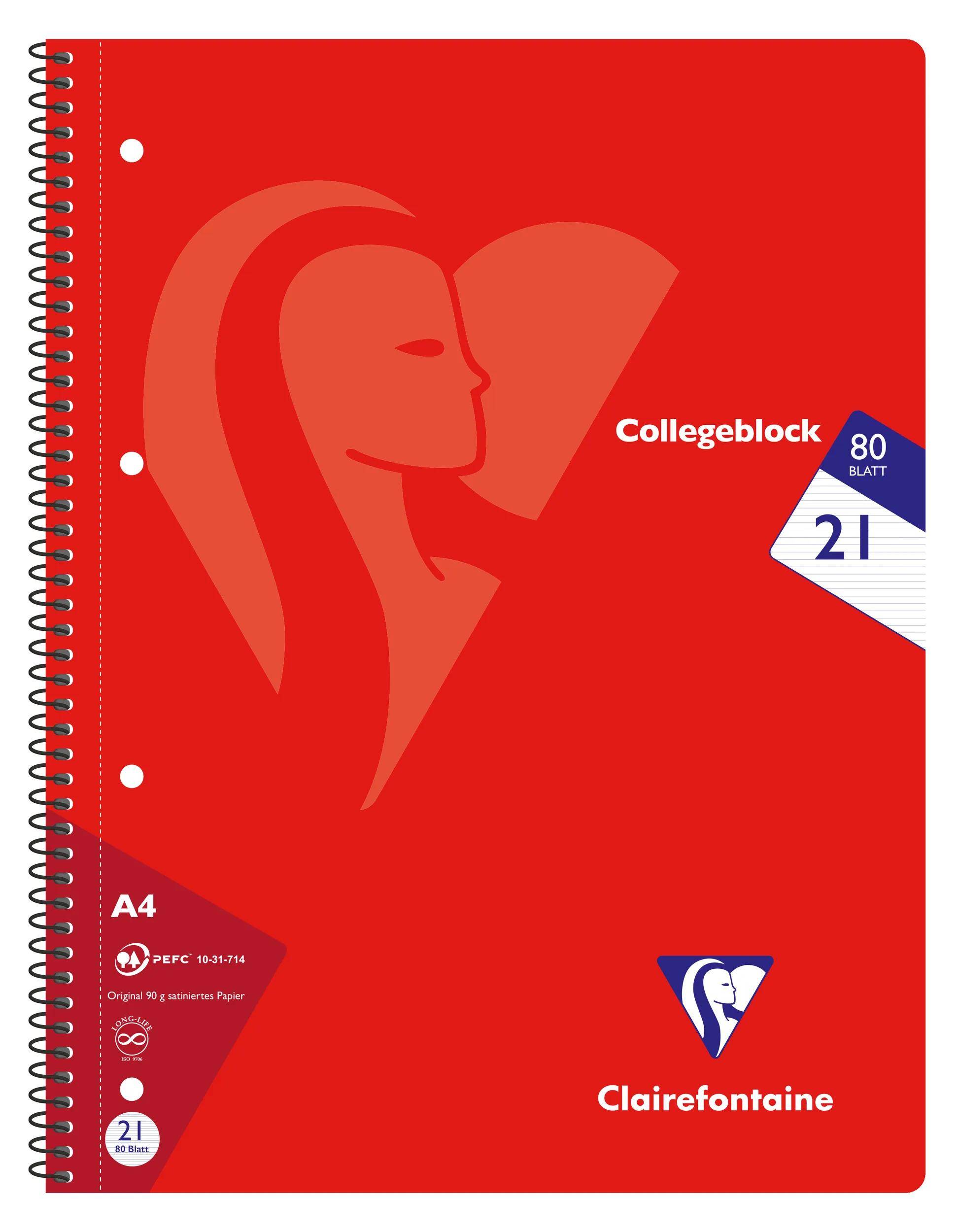 Clairefontaine 20x Collegeblock, 80 Blatt 90g liniert, Farben sortiert 307256C