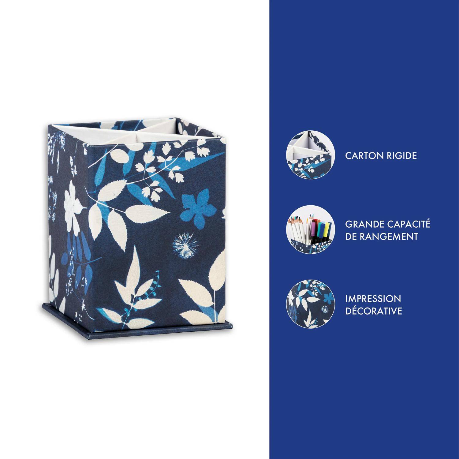 Clairefontaine 4x Cyanotypie, Quadratischer Stifteköcher 8,5x8,5x11 cm 83501C