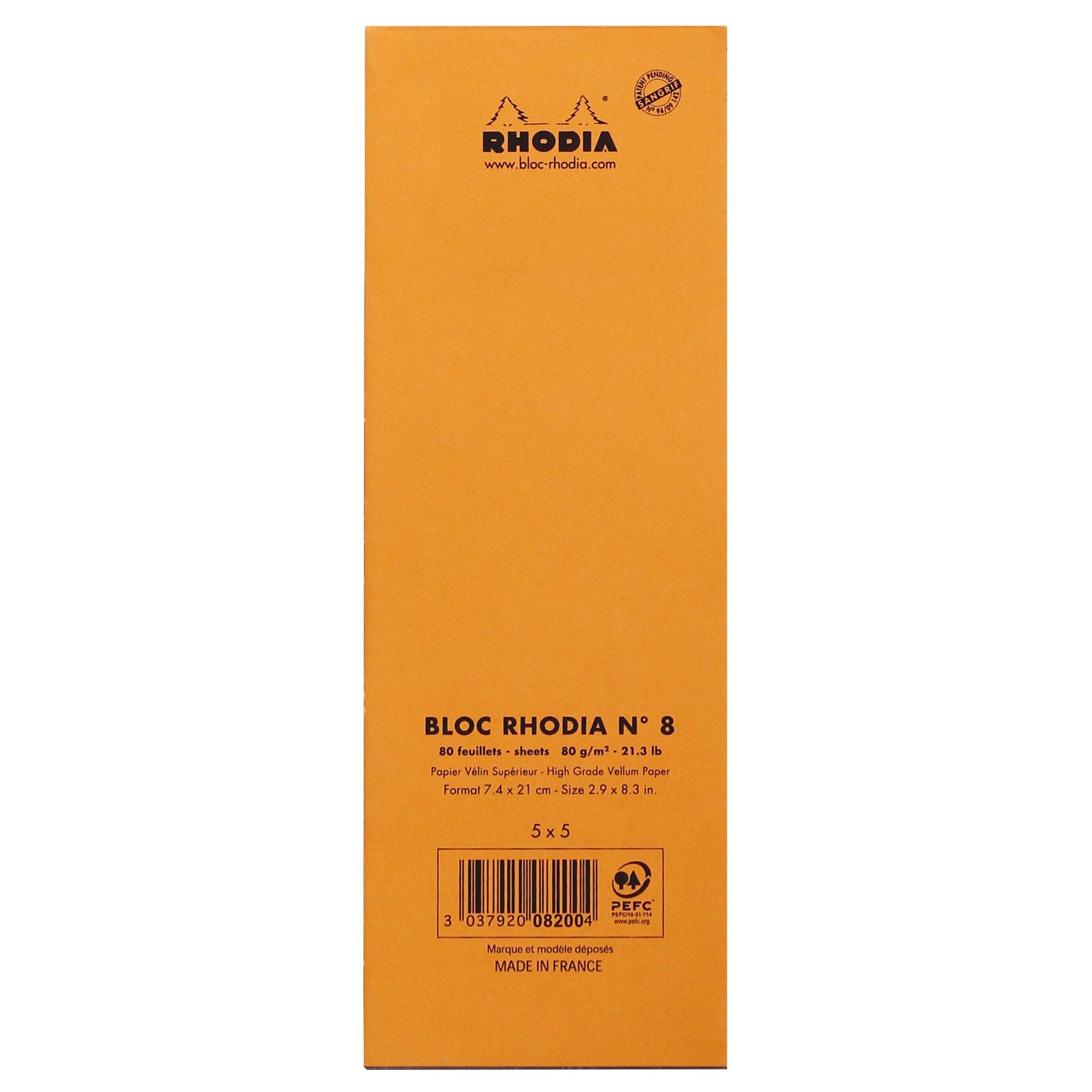 Rhodia 10x Gehefter Notizblock No.8 7,4x21cm 80 Bl kariert 80g Orange 8200C
