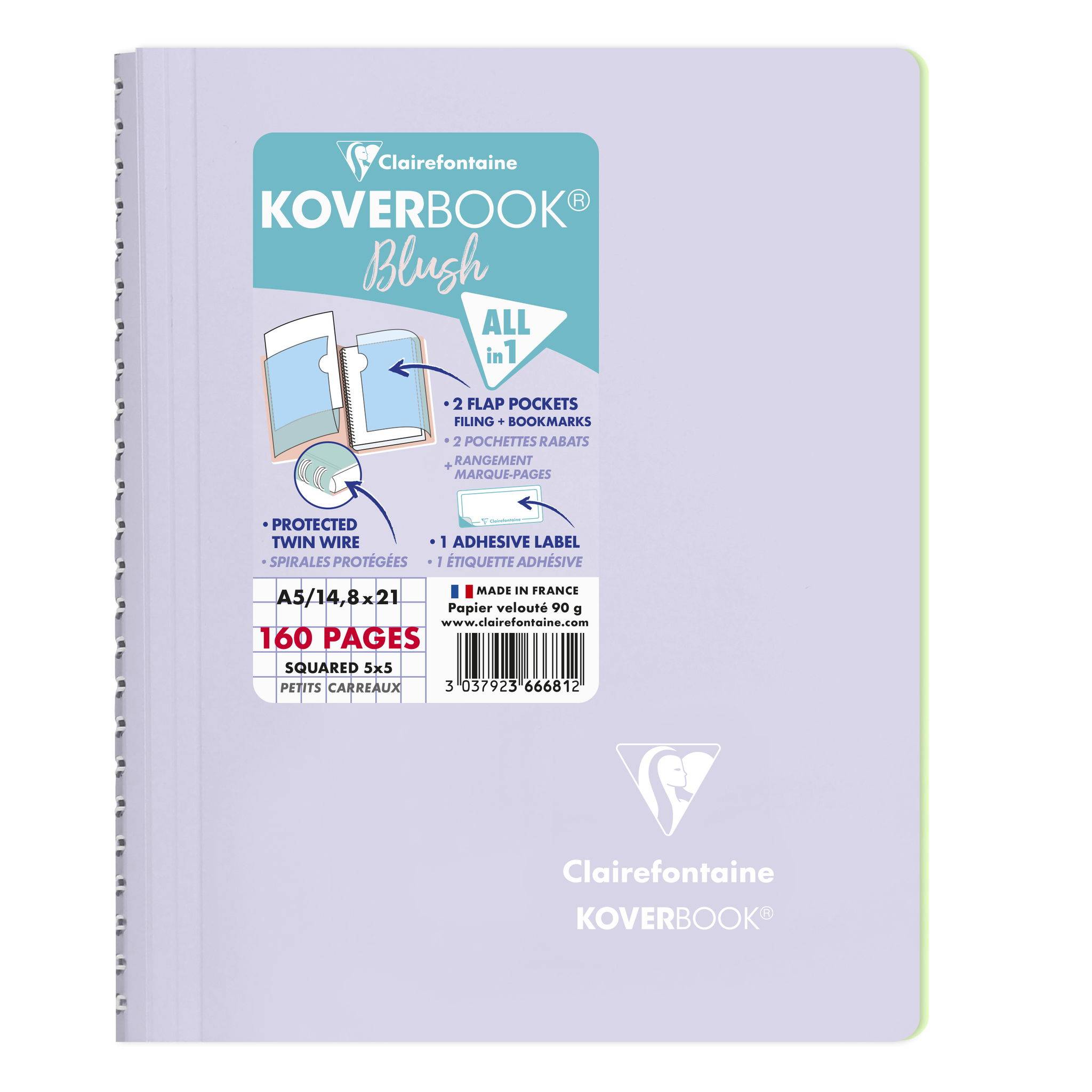 Clairefontaine 5x Koverbook Spiralblock A5 80 Blatt kariert, - Sortiert 366681C