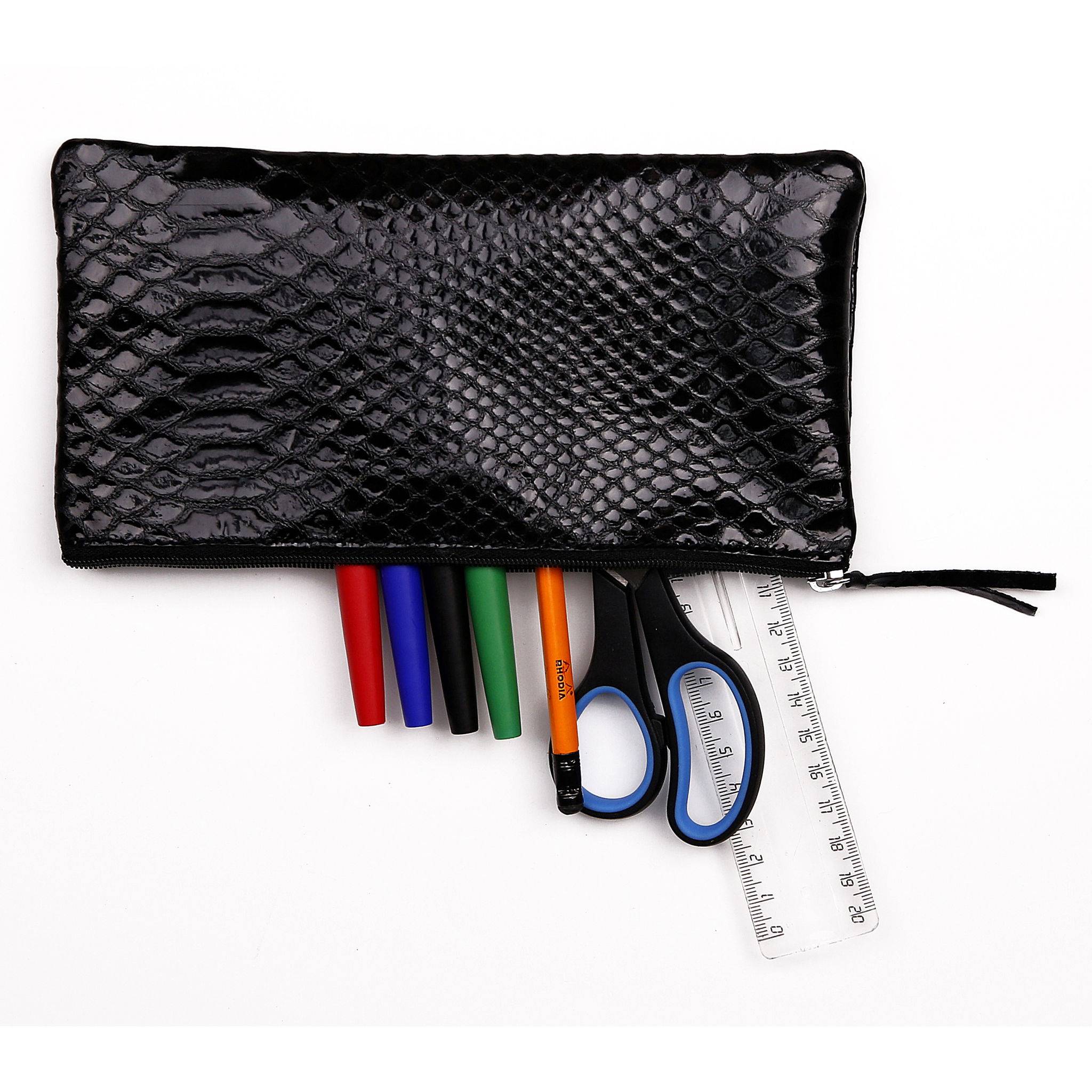 Clairefontaine 4x Flaches Schlamermäppchen 22x11cm schwarz Pythonschwarz 410181C