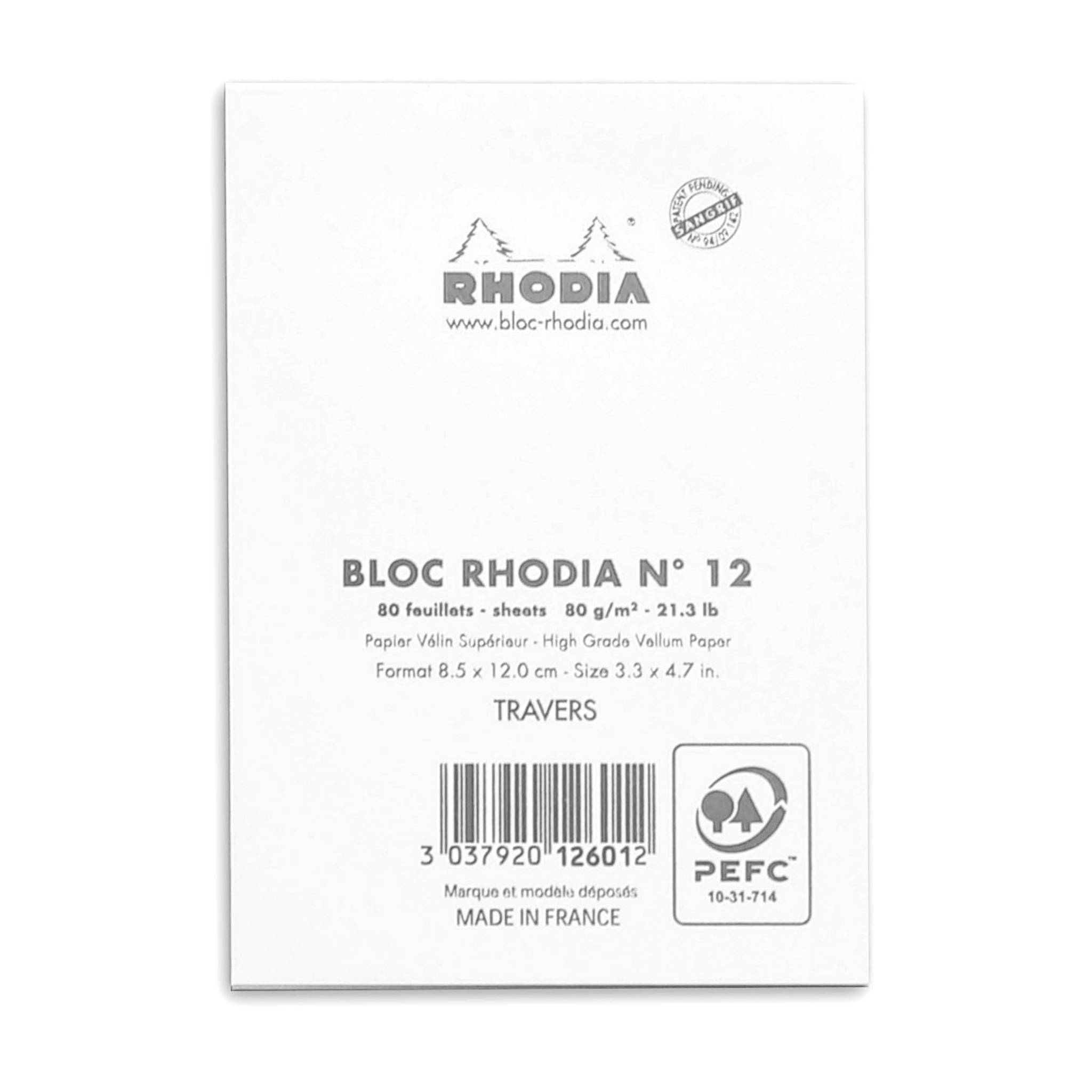 Rhodia 10x Gehefter Notizblock No.12 8,5x12cm 80 Bl liniert 80g Weiß 12601C