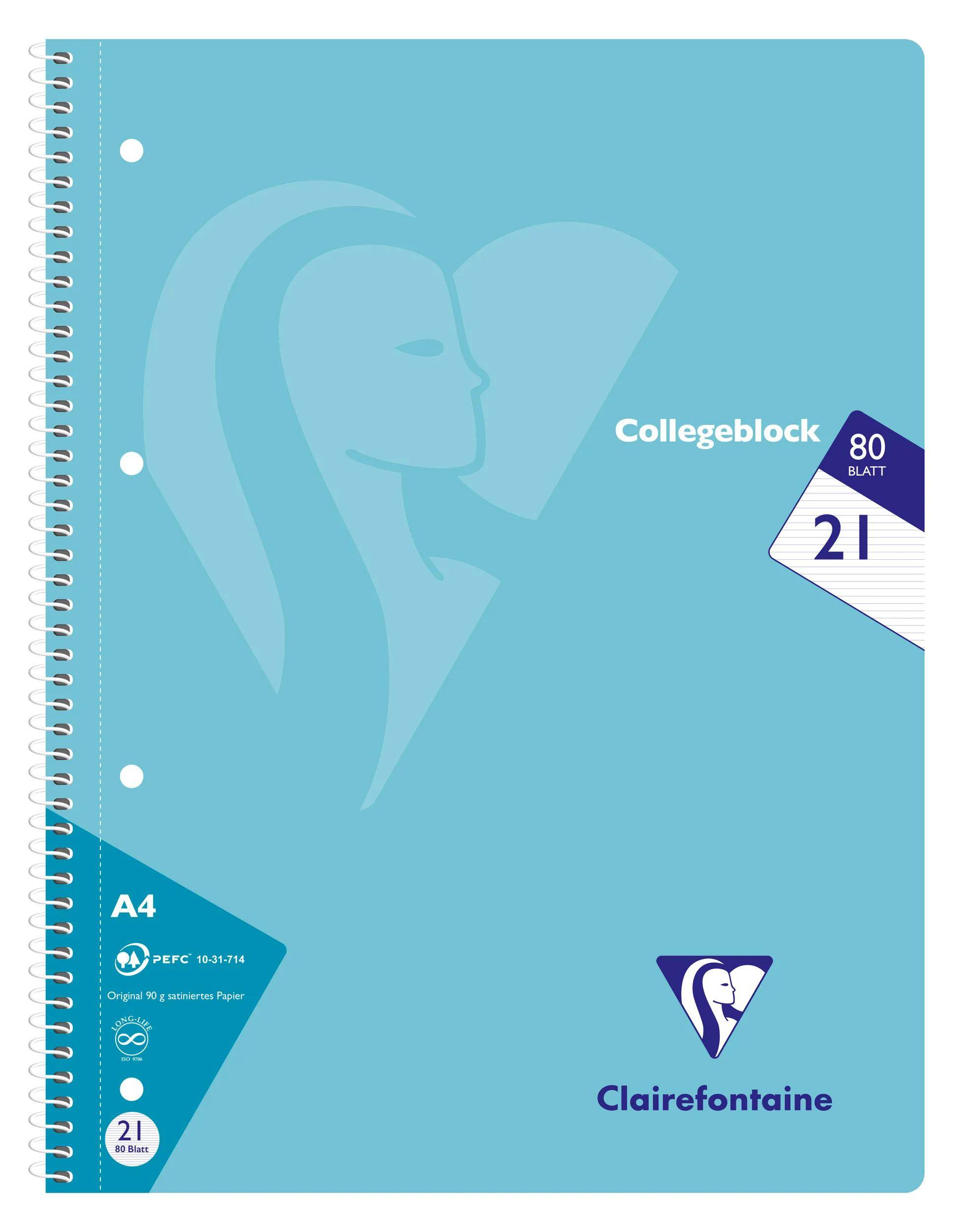Clairefontaine 20x Collegeblock, 80 Bl liniert, Pastellfarben sortiert 306256C