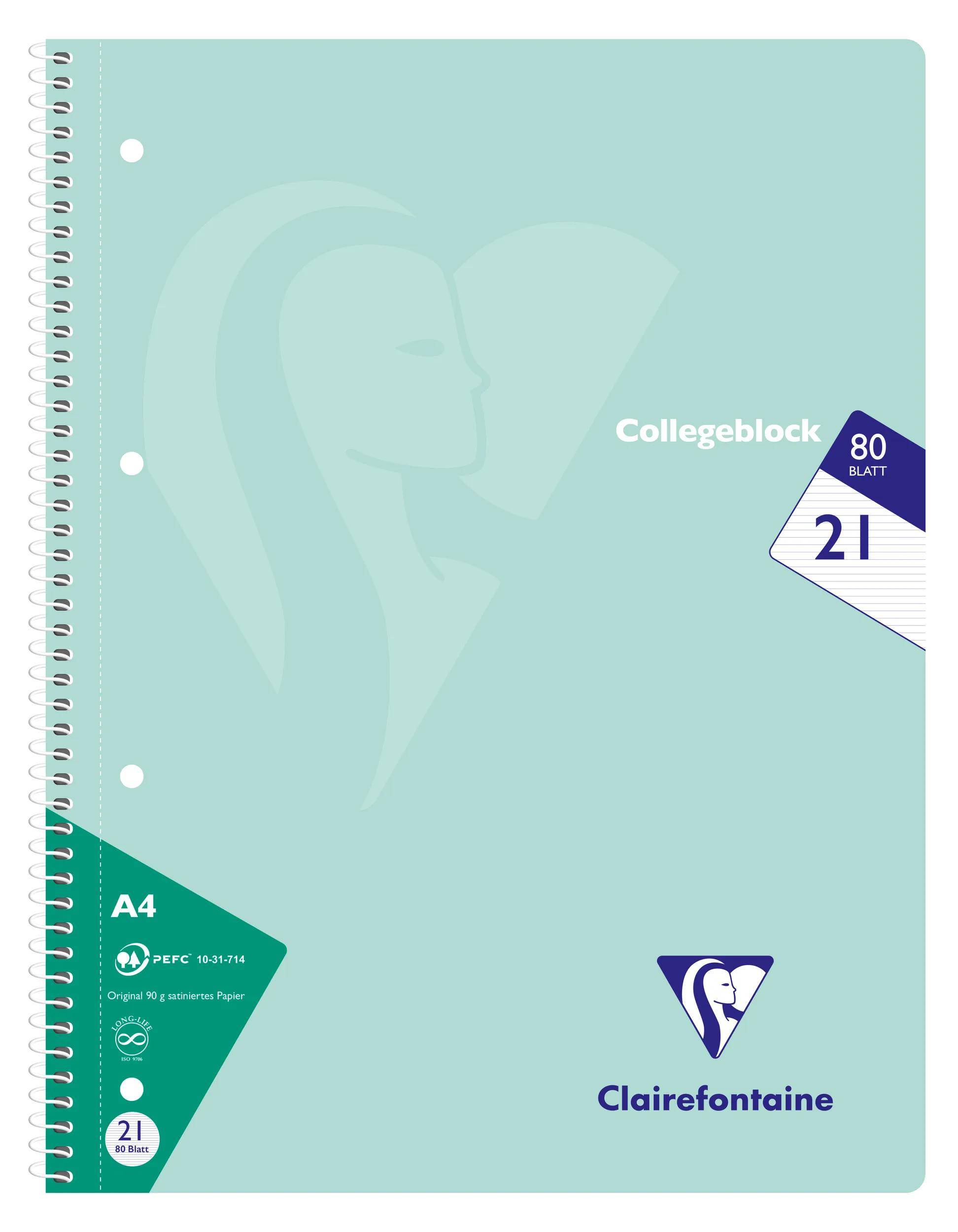 Clairefontaine 20x Collegeblock, 80 Bl liniert, Pastellfarben sortiert 306256C