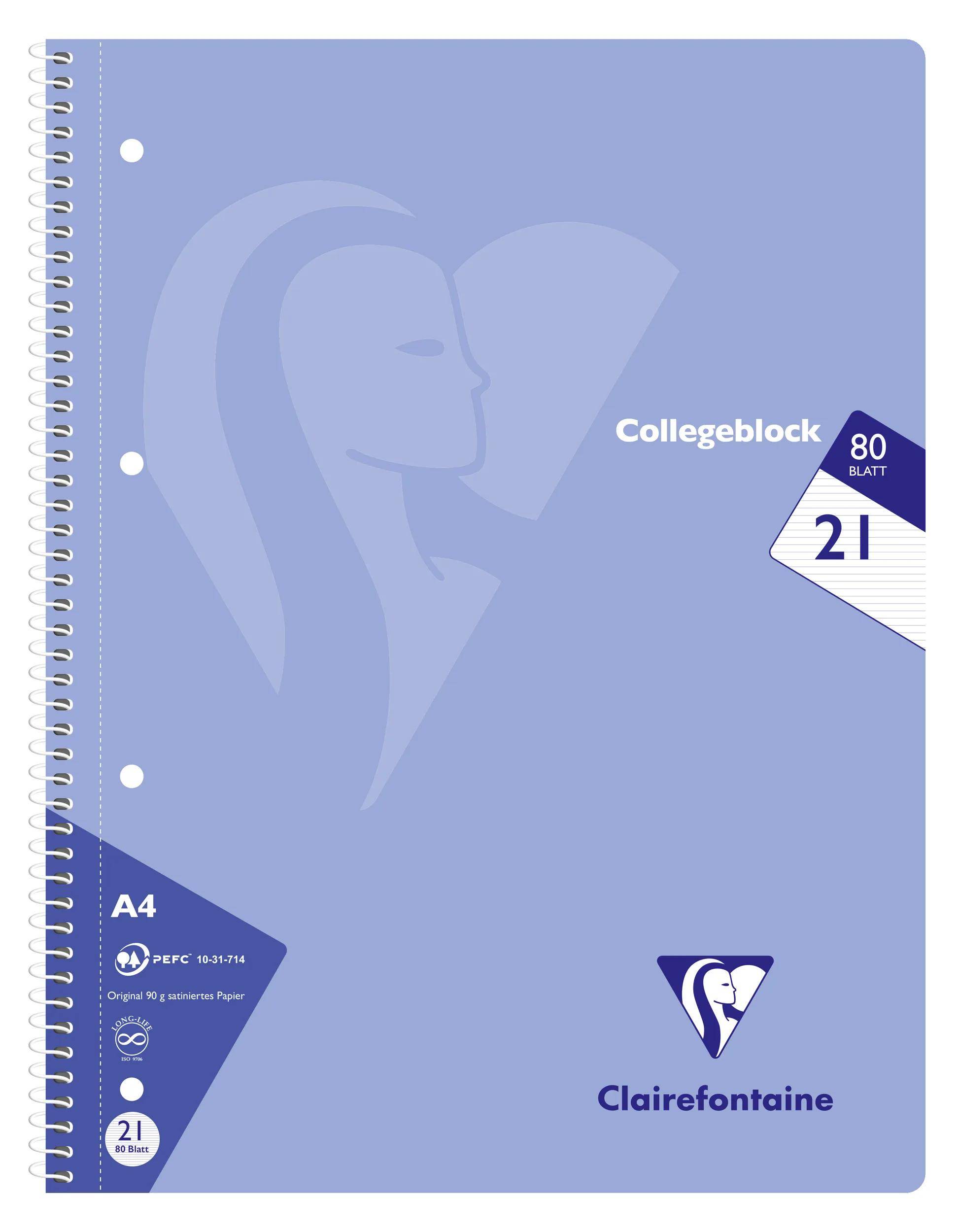 Clairefontaine 20x Collegeblock, 80 Bl liniert, Pastellfarben sortiert 306256C