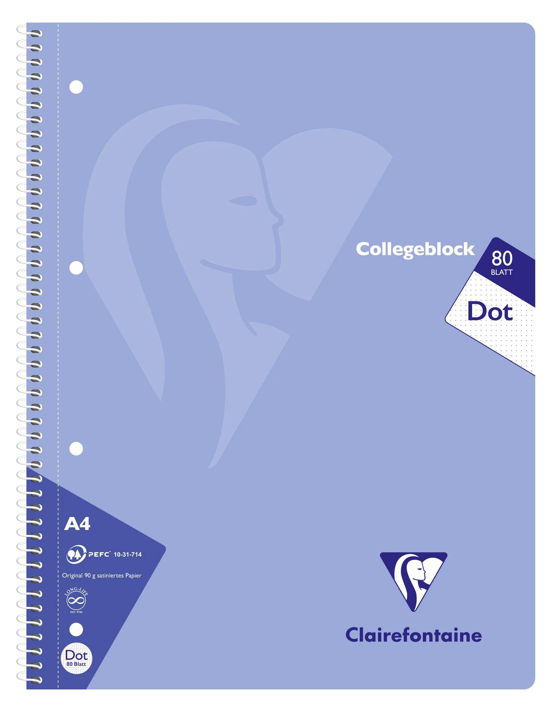 Clairefontaine 20x Collegeblock 80Bl punktkariert Pastellfarben sortiert 306253C