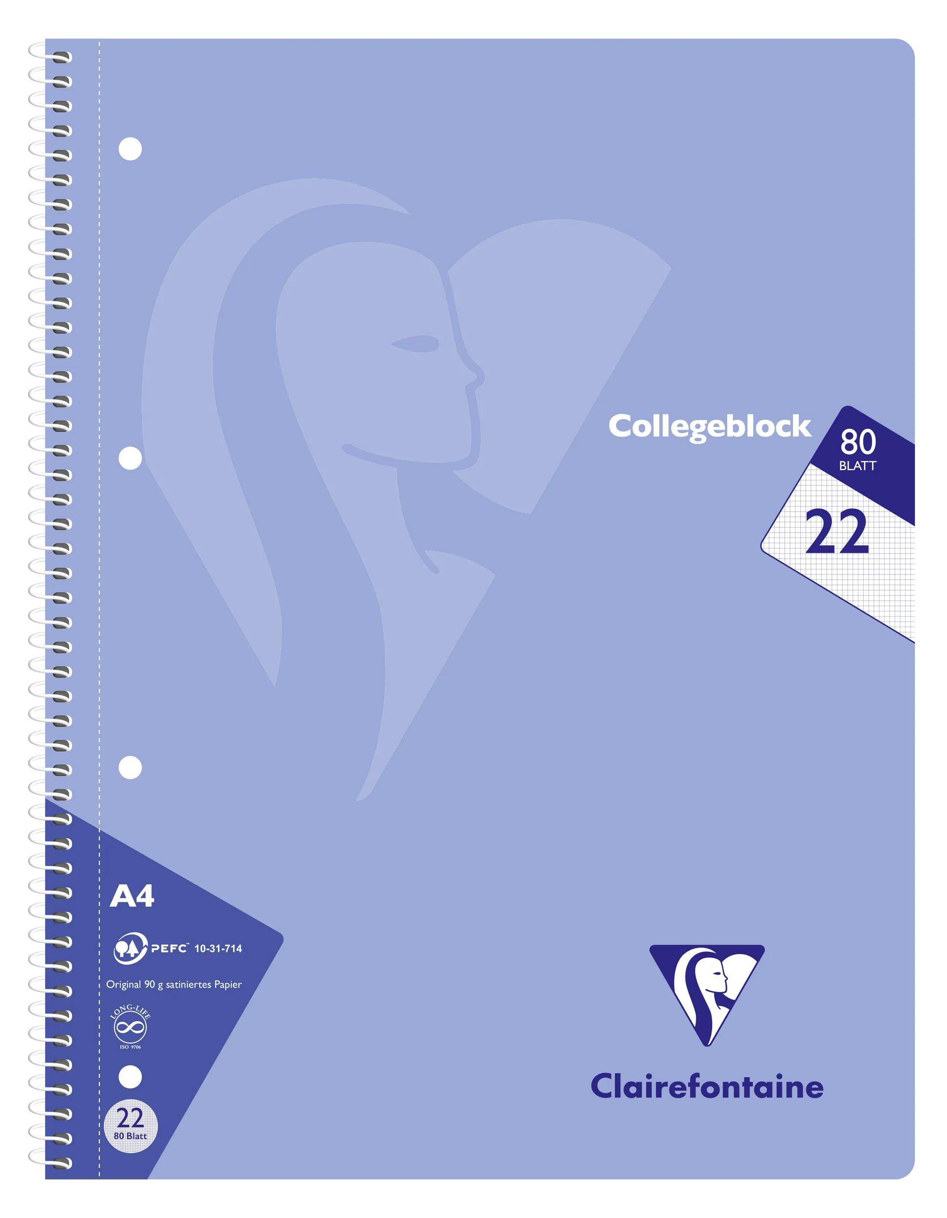 Clairefontaine 20x Collegeblock, 80 Bl kariert, Pastellfarben sortiert 306252C