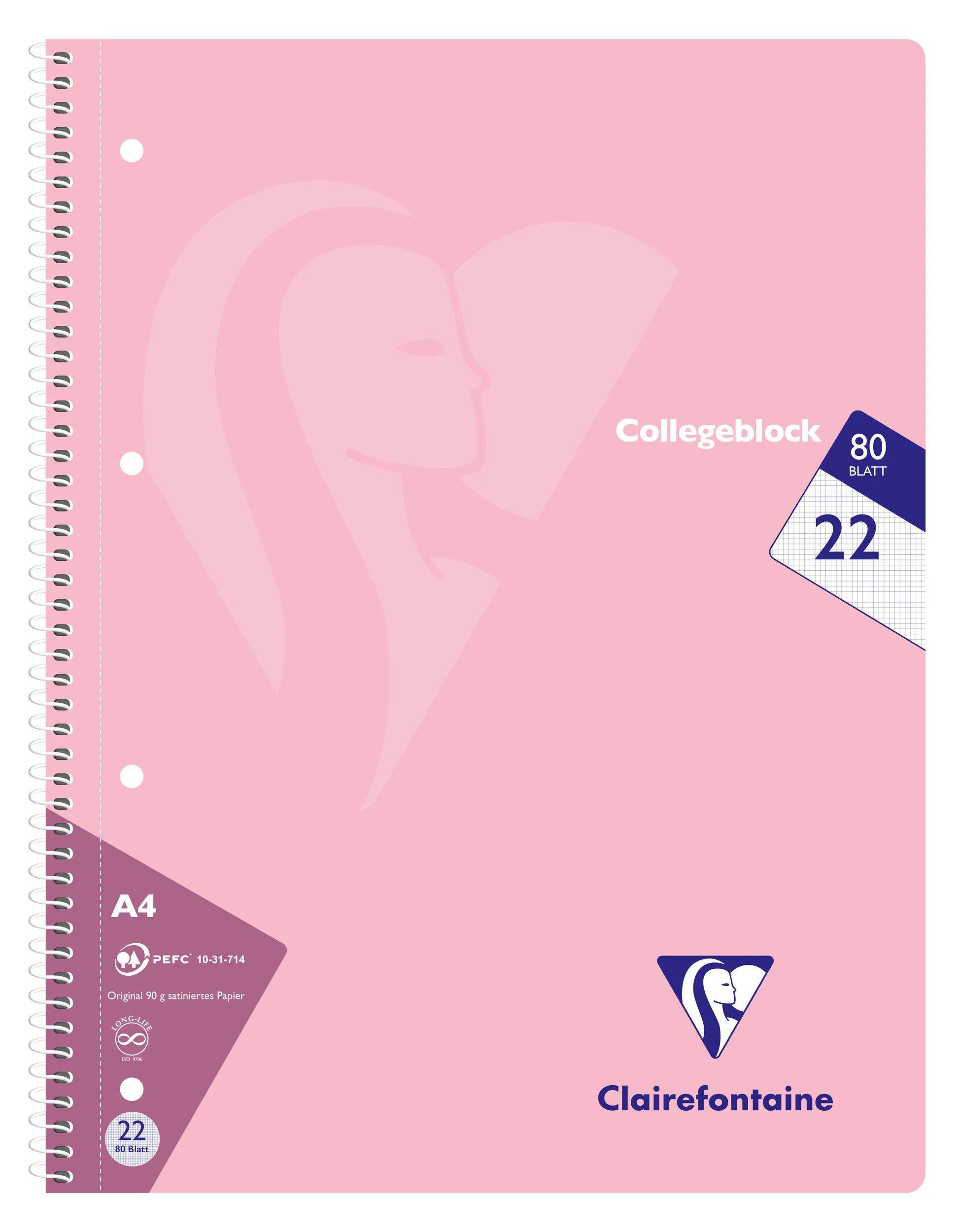 Clairefontaine 20x Collegeblock, 80 Bl kariert, Pastellfarben sortiert 306252C