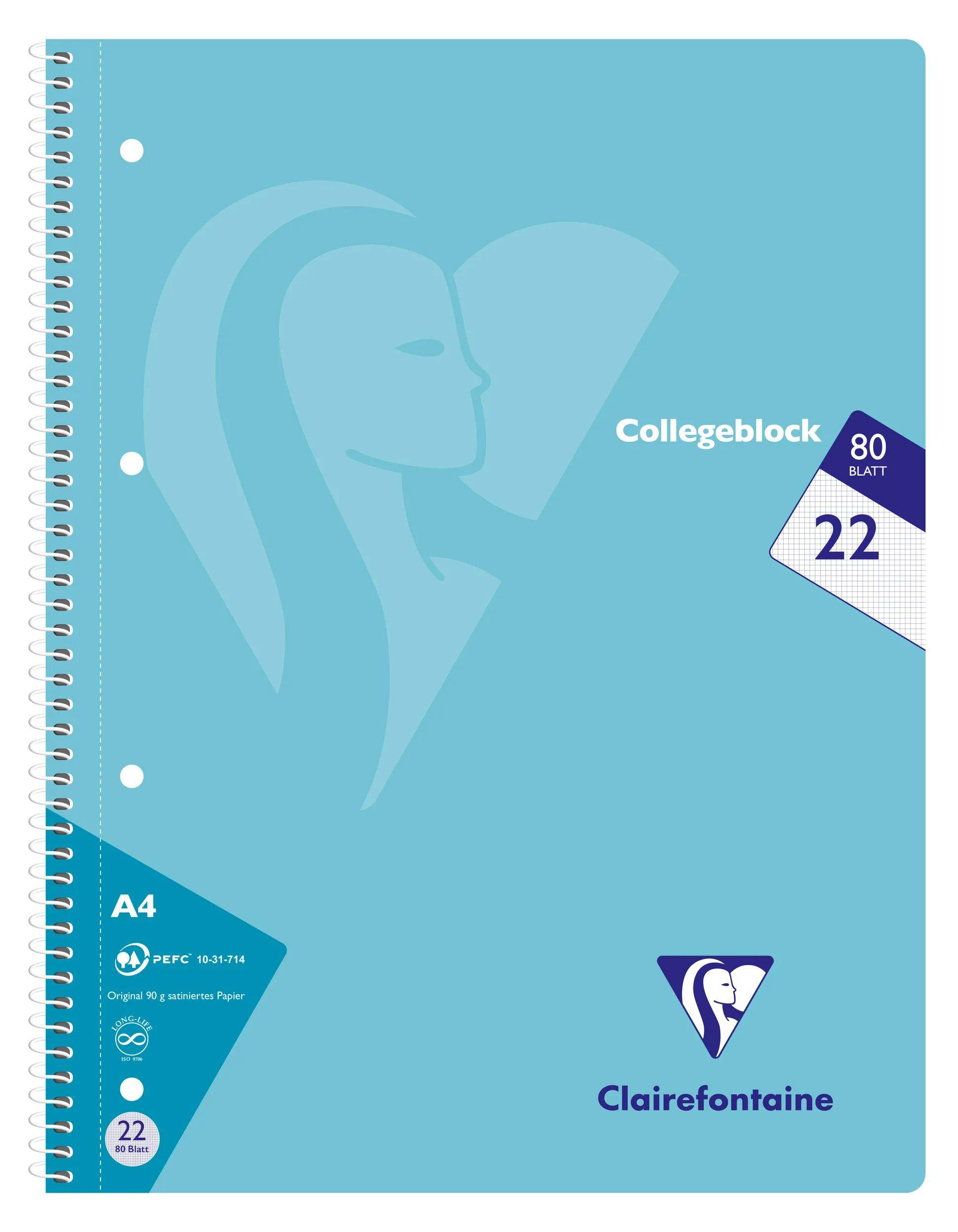 Clairefontaine 20x Collegeblock, 80 Bl kariert, Pastellfarben sortiert 306252C