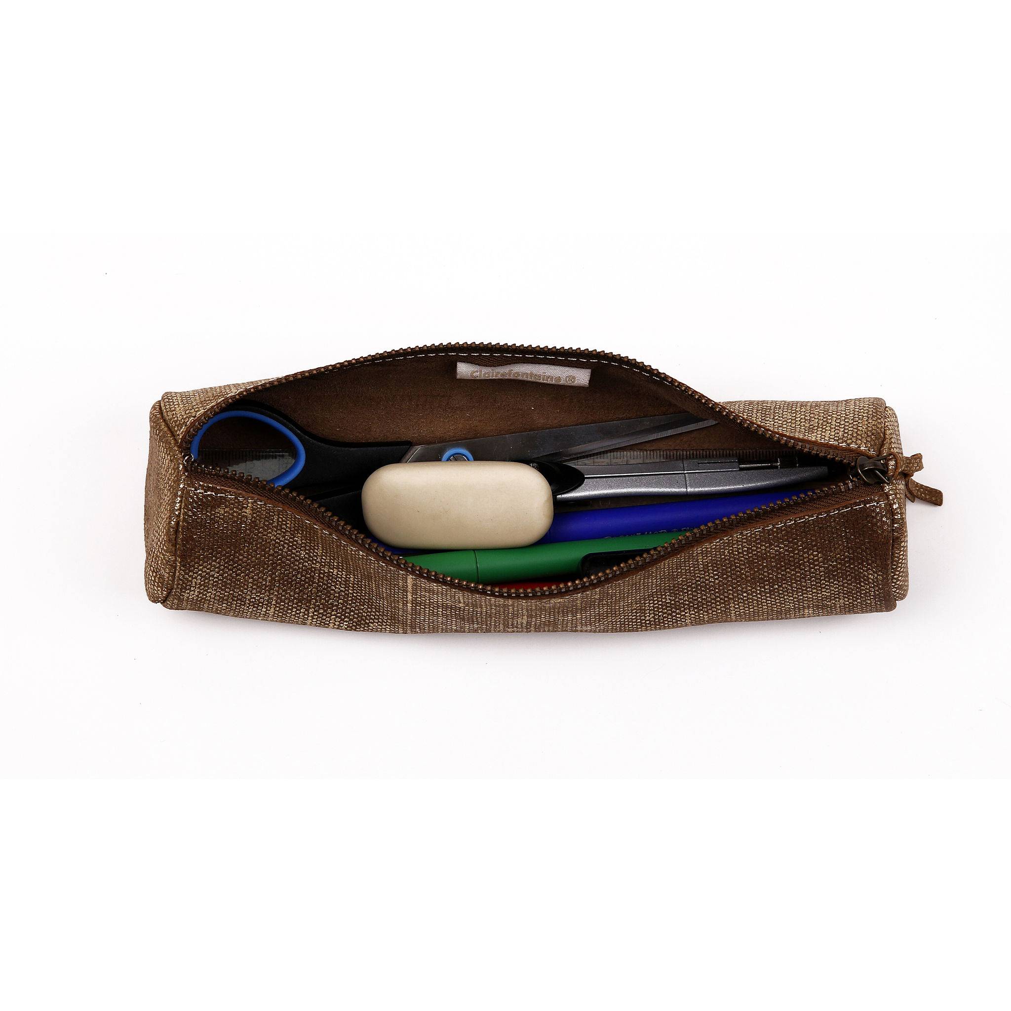 Clairefontaine 4x KLEO-PATHRA Schlampermäppchen Leder rund gold 410034C