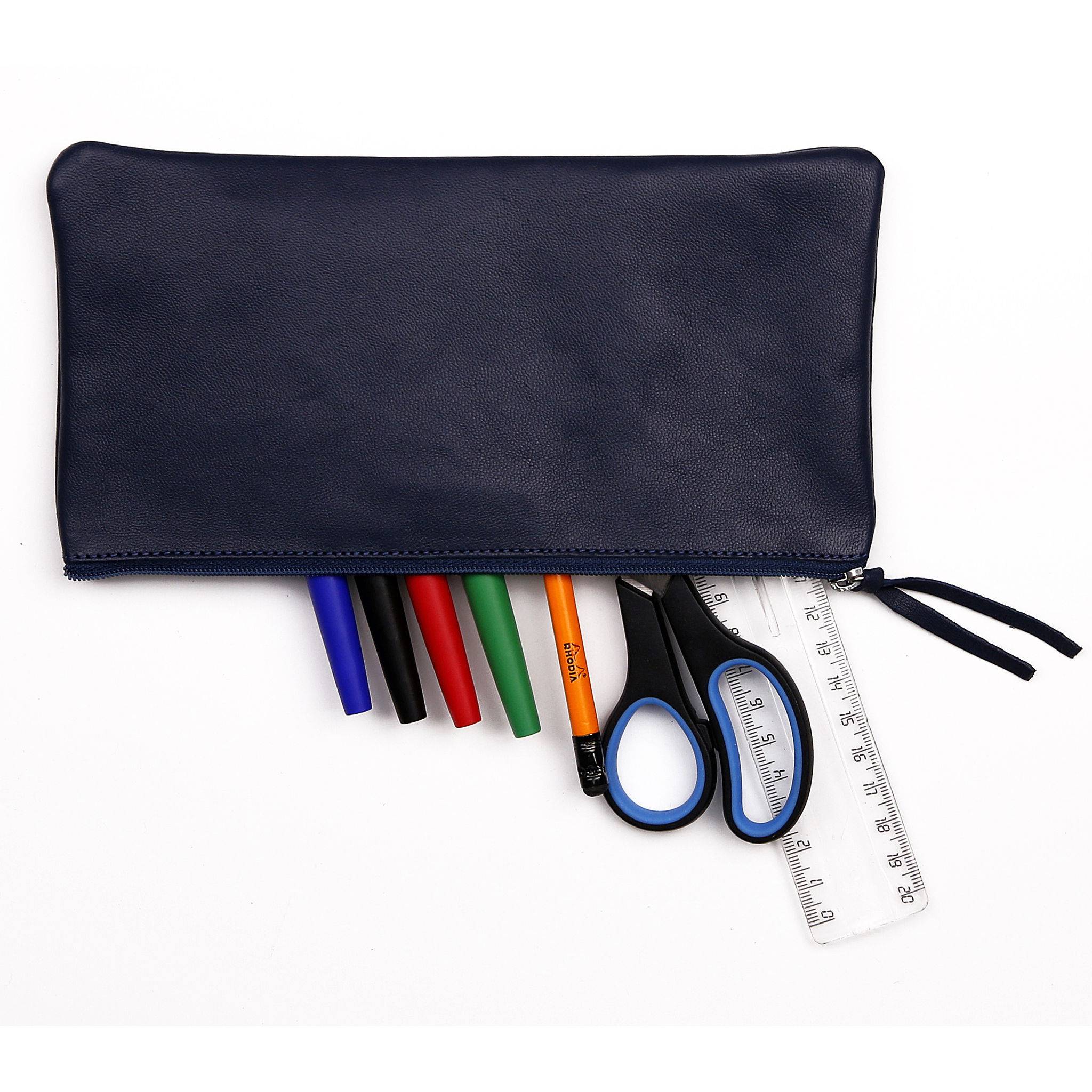 Clairefontaine 4x Flaches Schlampermäppchen Leder 22x11cm dunkelblau 410167C