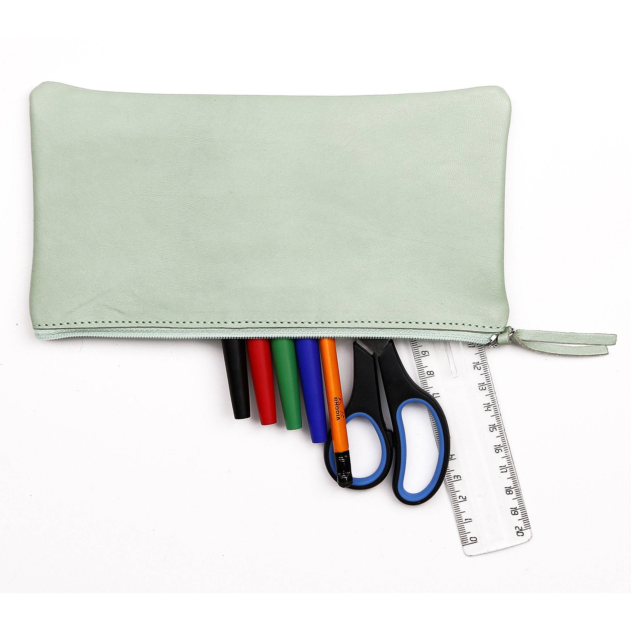 Clairefontaine 4x Flaches Schlampermäppchen Leder 22x11cm pistaziengrün 410166C