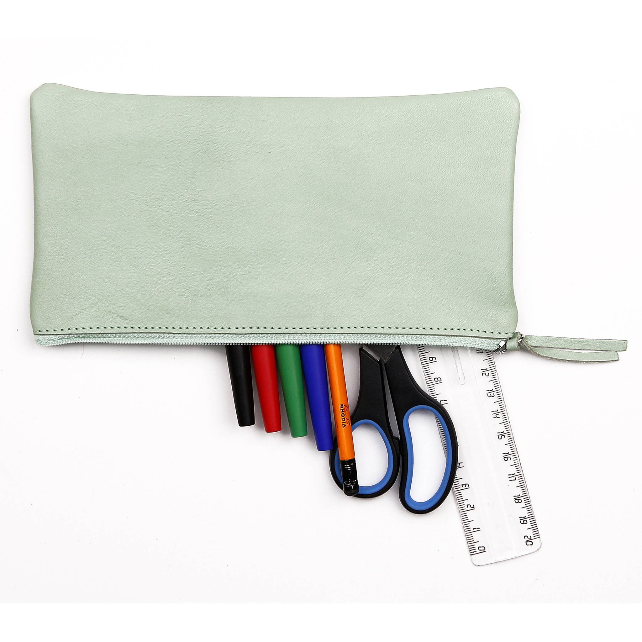 Clairefontaine 4x Flaches Schlampermäppchen Leder 22x11cm pistaziengrün 410166C