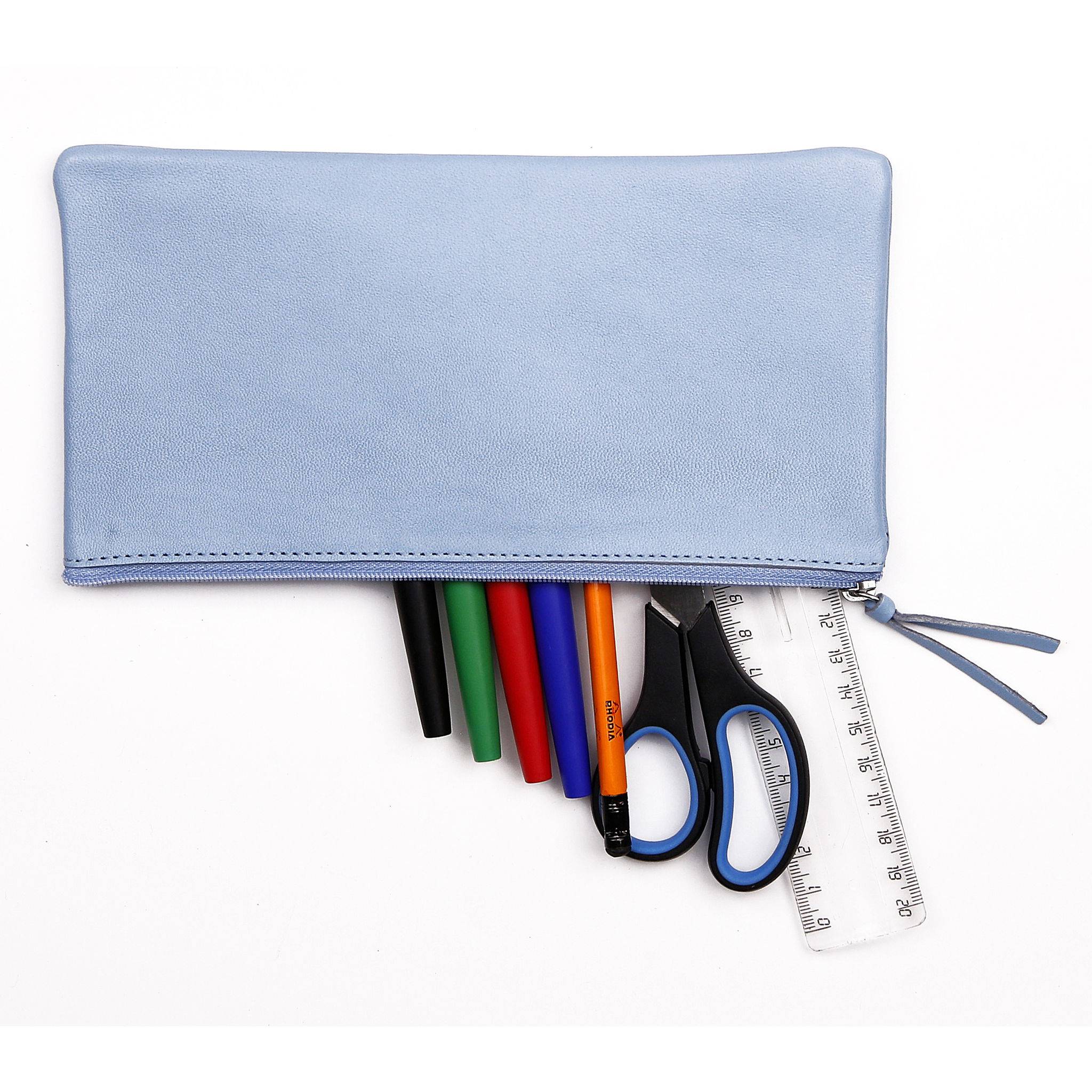 Clairefontaine 4x Flaches Schlampermäppchen Leder 22x11cm himmelblau 410165C