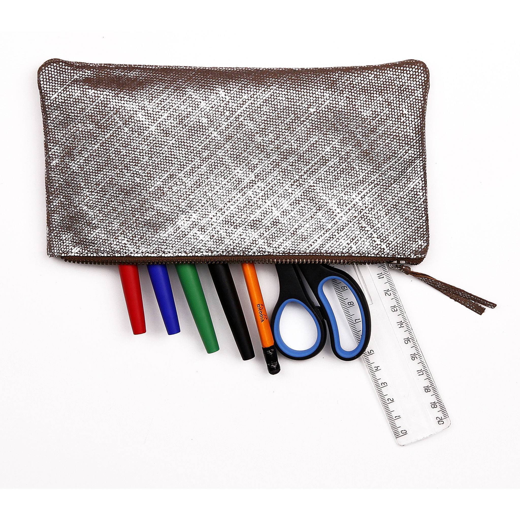 Clairefontaine 4x KLEO-PATHRA Schlampermäppchen Leder flach silber 410038C