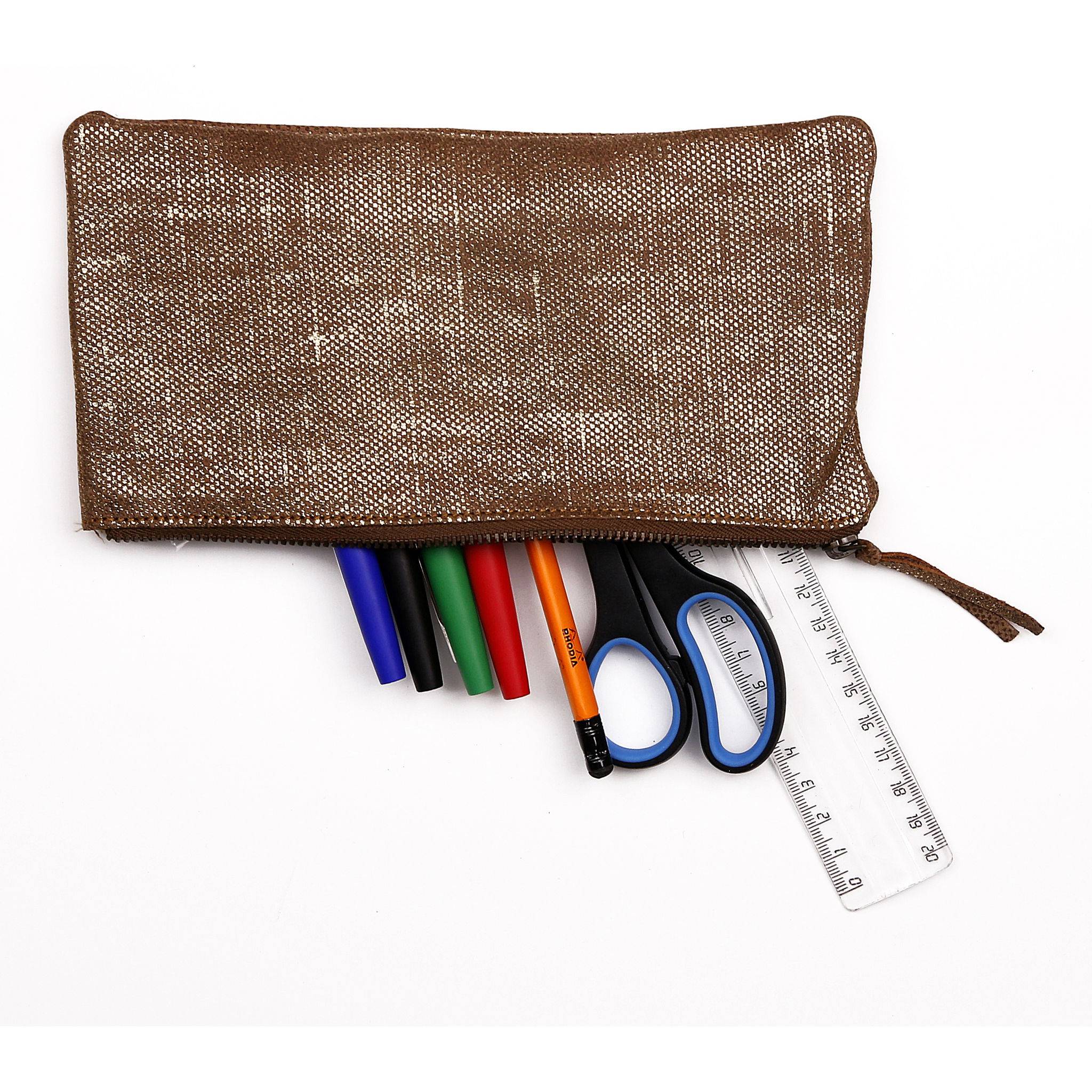 Clairefontaine 4x KLEO-PATHRA Schlampermäppchen Leder flach 22x11cm gold 410037C