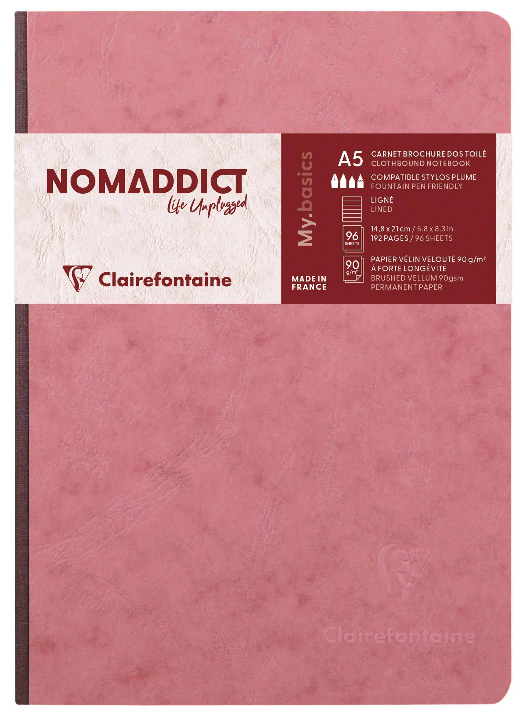 Clairefontaine 5x Notizbuch A5, Leinenrücken, 96 Bl liniert Antikrosa 795466C