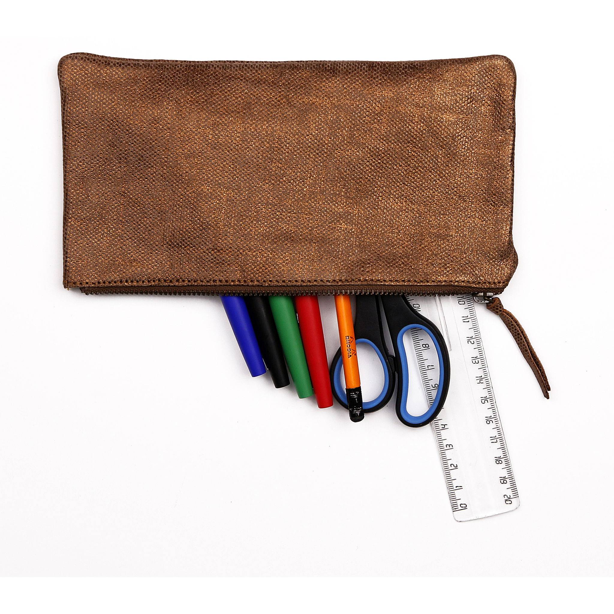 Clairefontaine 4x KLEO-PATHRA Schlampermäppchen Leder flach bronze 410036C