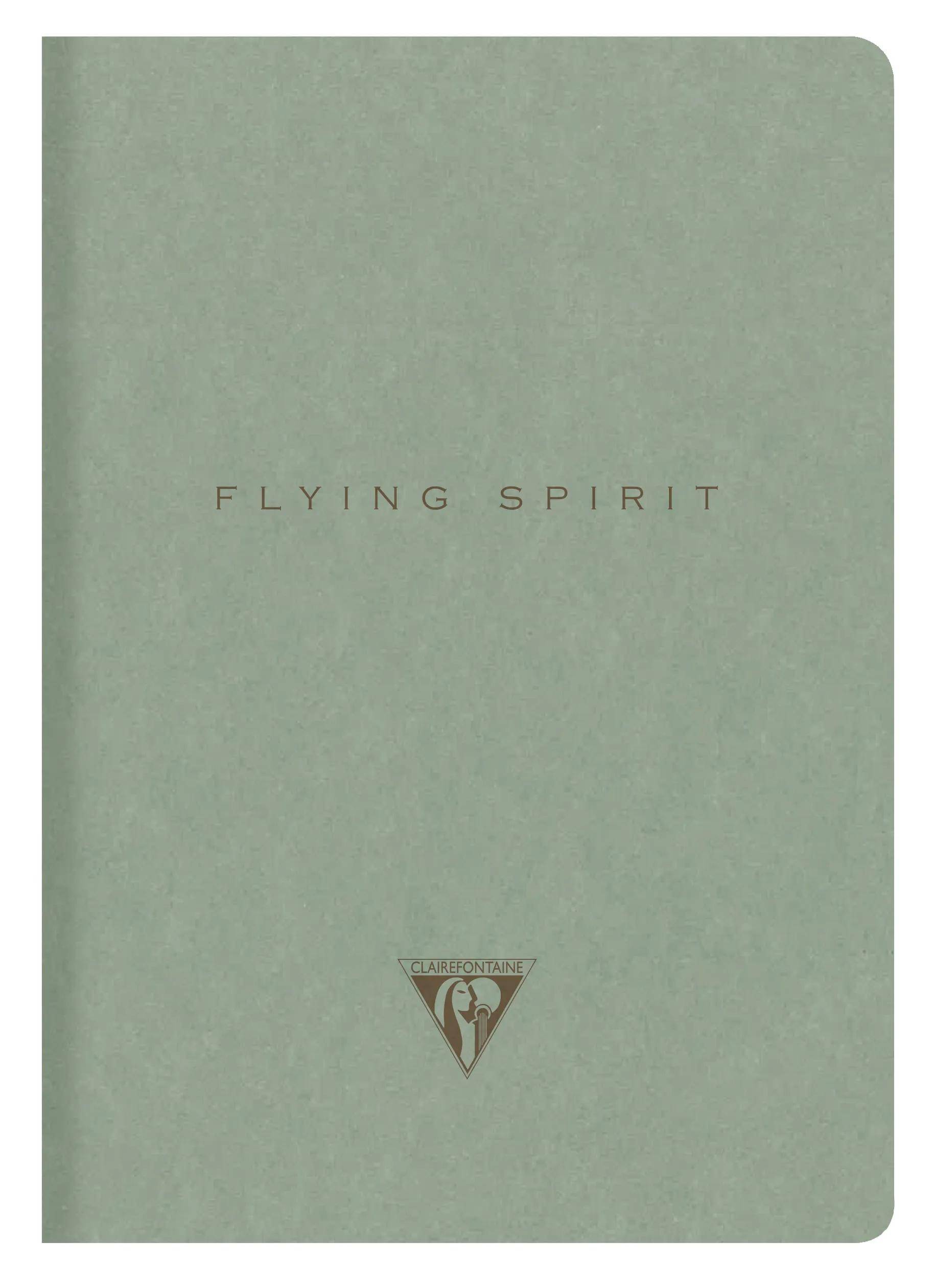 Minimalistisches hellgrünes Buchcover mit dem Titel „FLYING SPIRIT