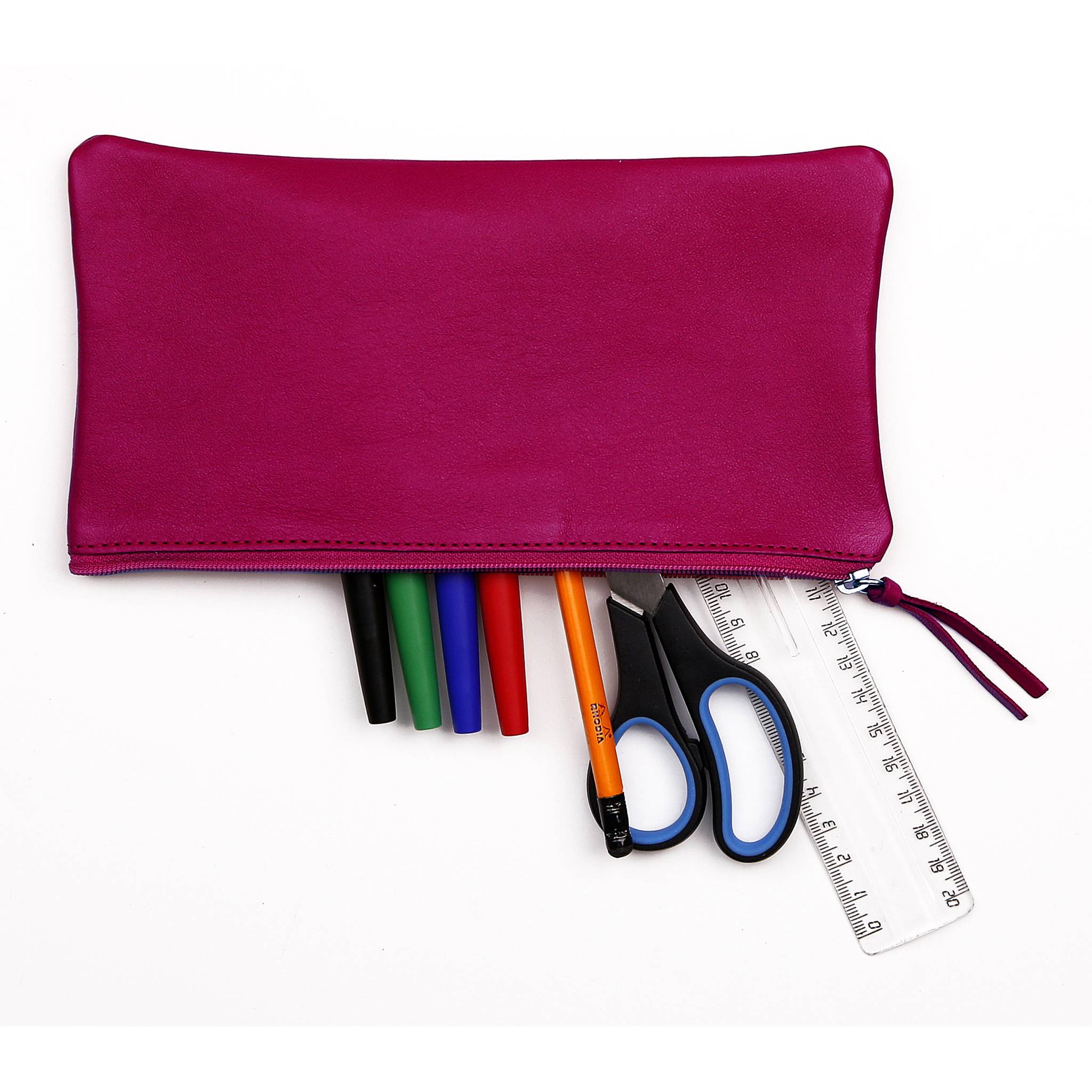 Clairefontaine 4x Flaches Schlampermäppchen Leder 22x11cm himbeere 410168C