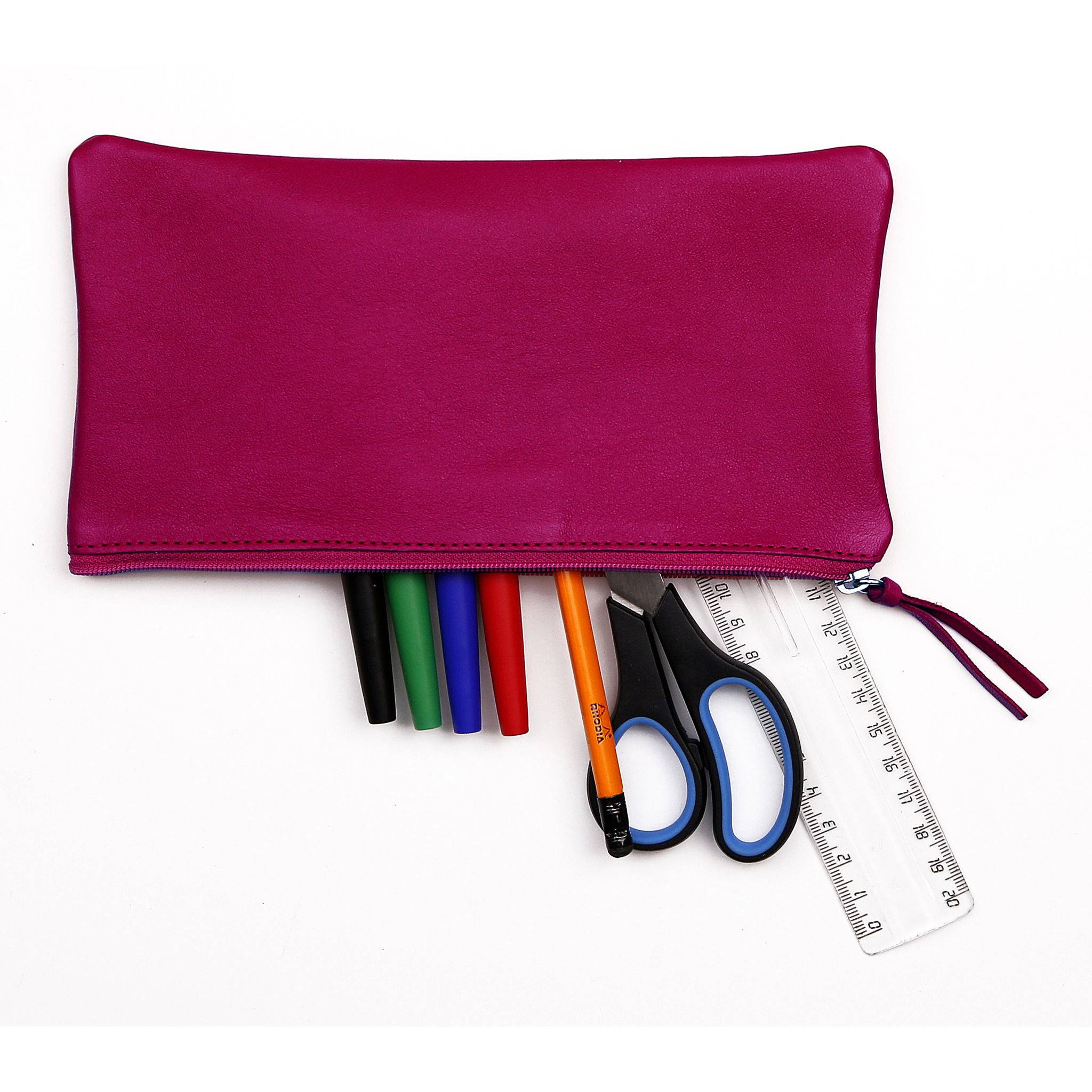 Clairefontaine 4x Flaches Schlampermäppchen Leder 22x11cm himbeere 410168C