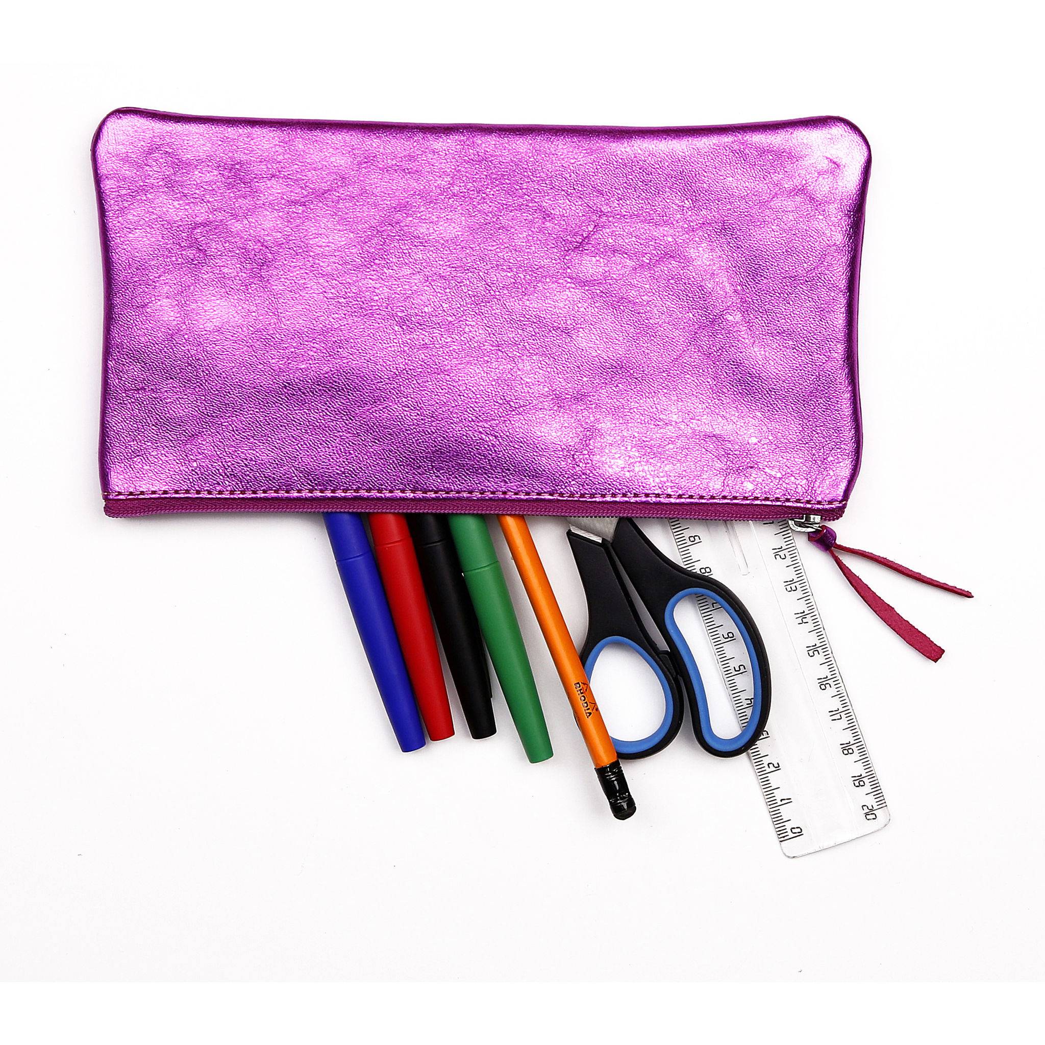 Clairefontaine 4x Schlampermäppchen Leder Cuirisé flach 22x11cm Himbeer 8717C