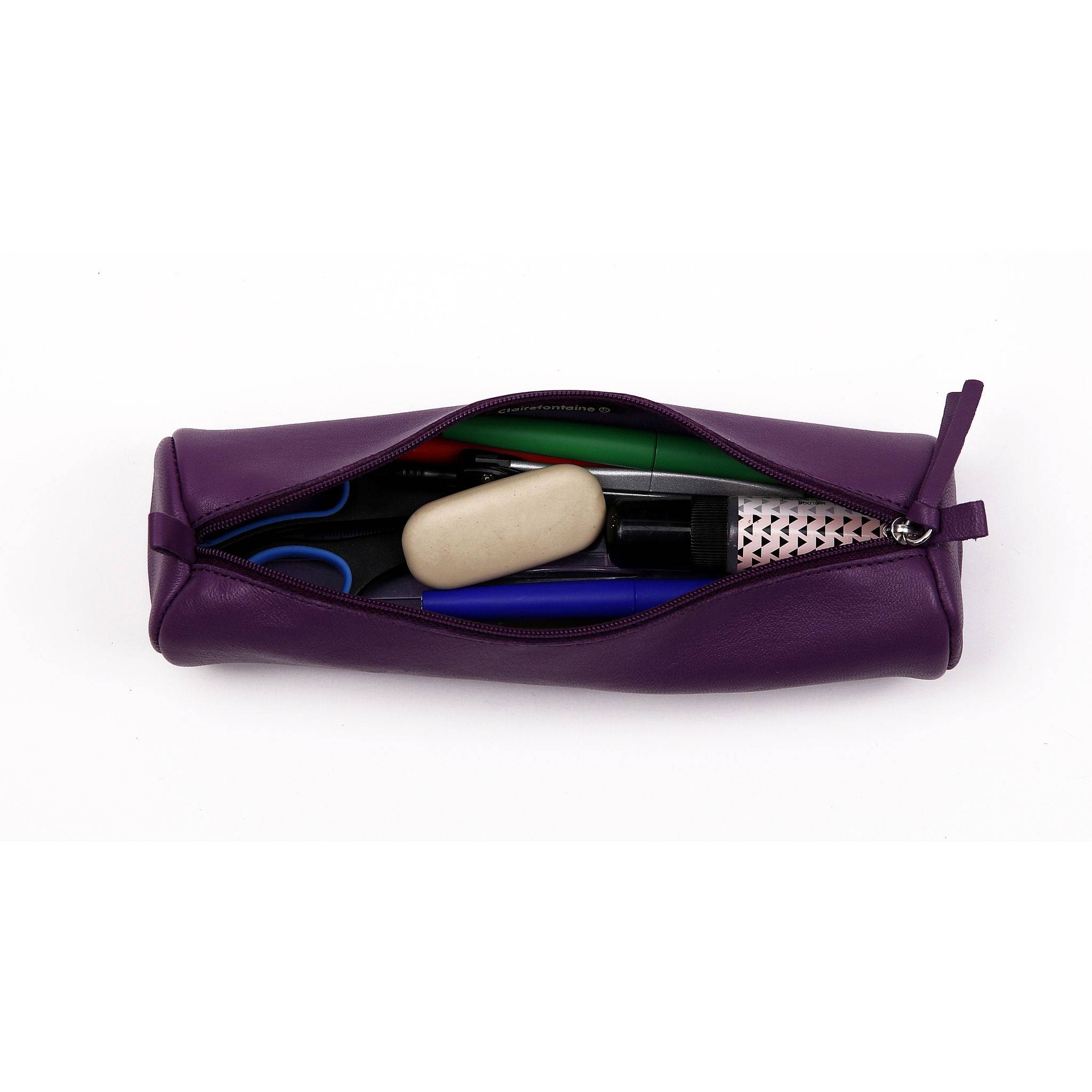 Clairefontaine 6x Schlampermäppchen gefärbtes Leder Ø5,5x22cm violett 410163C