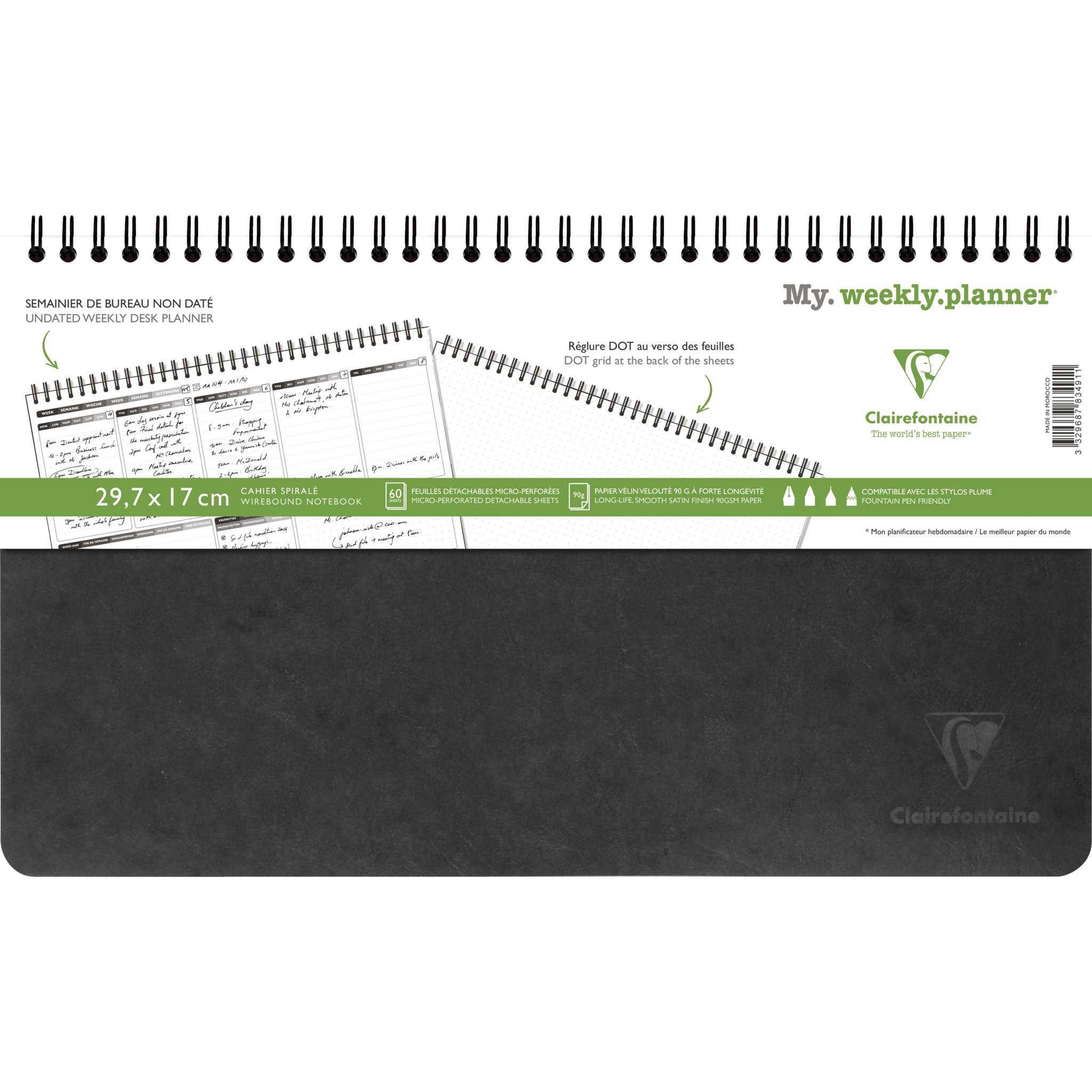 Clairefontaine 5x Kalenderbuch, Doppelspirale 29,7x17cm 60 Blatt schwarz 783491C