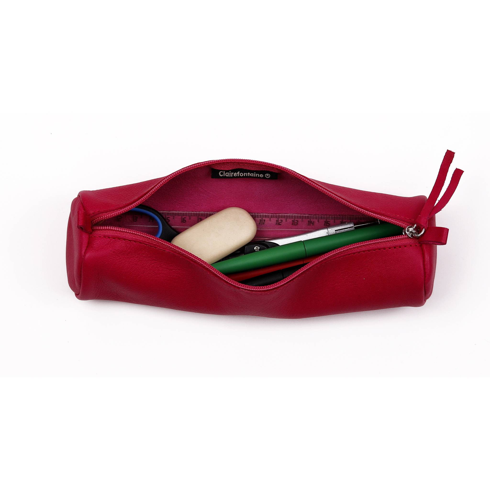 Clairefontaine 6x Schlampermäppchen gefärbtes Leder Ø5,5x22cm himbeere 410162C