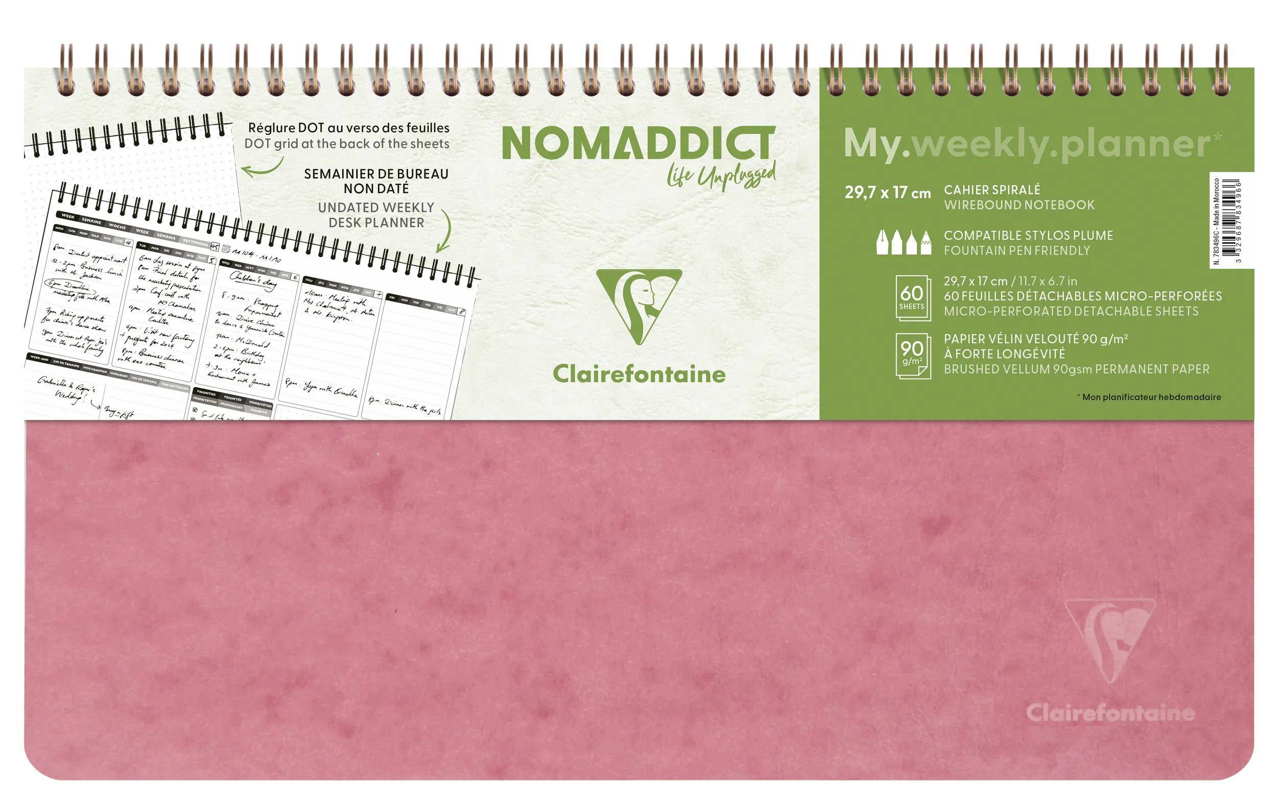Clairefontaine 5x Spiralbuch 29,7x17 cm, 120 Seiten 90g (dot) Antikrosa 783496C