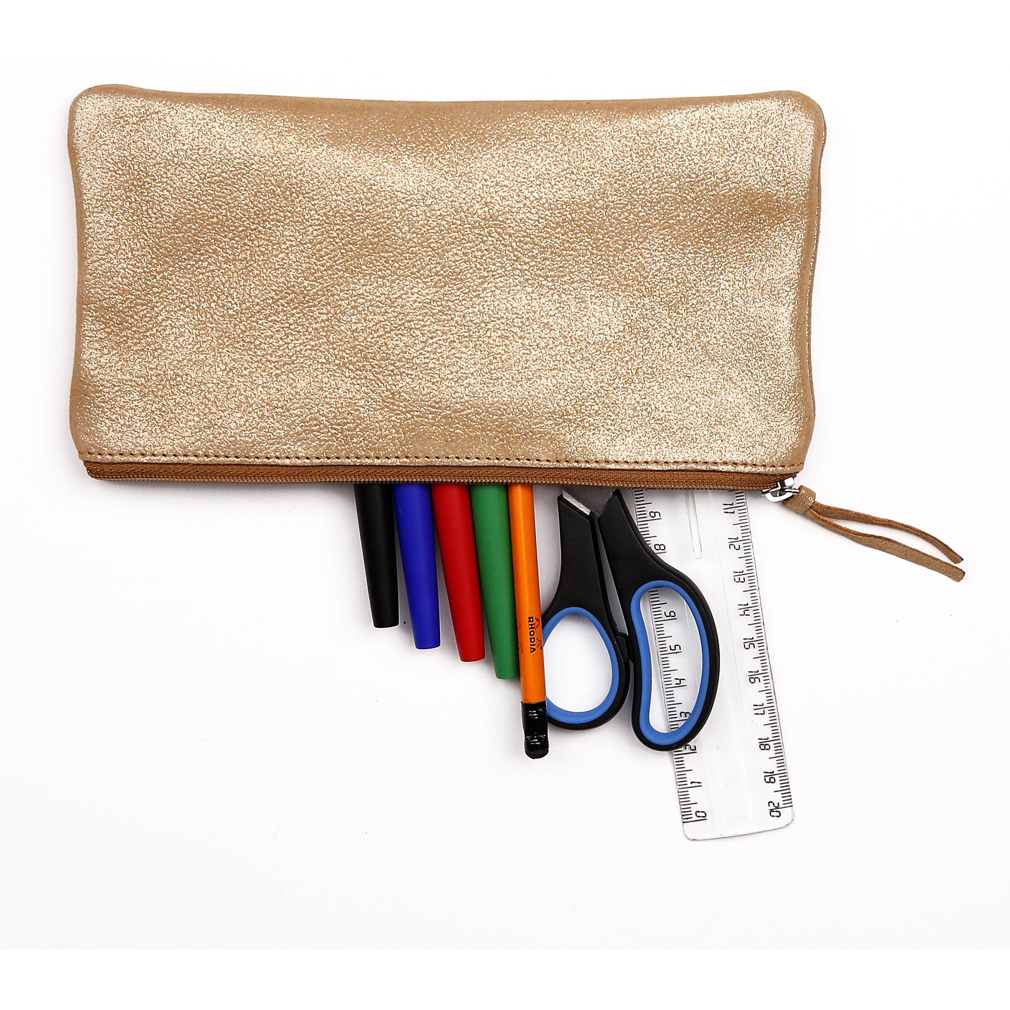 Clairefontaine 4x Céleste flach Schlampermäppchen 11x22 cm Disco gold 410017C