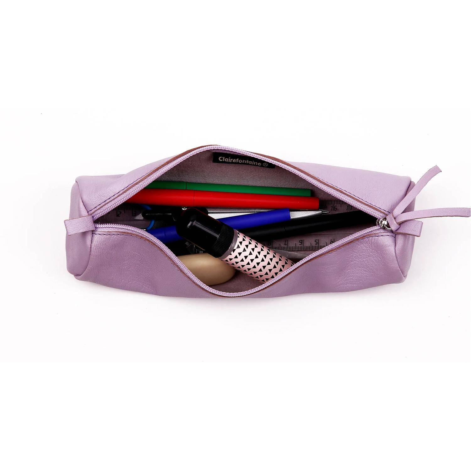 Clairefontaine 6x Schlampermäppchen gefärbtes Leder Ø5,5x22 cm lila 410149C